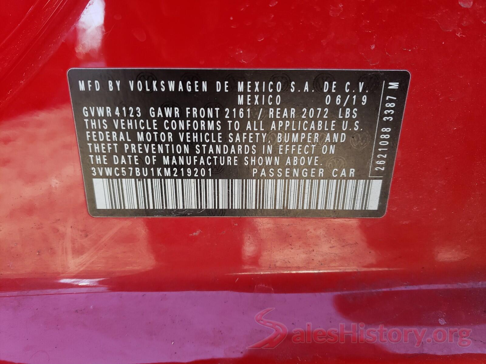 3VWC57BU1KM219201 2019 VOLKSWAGEN JETTA