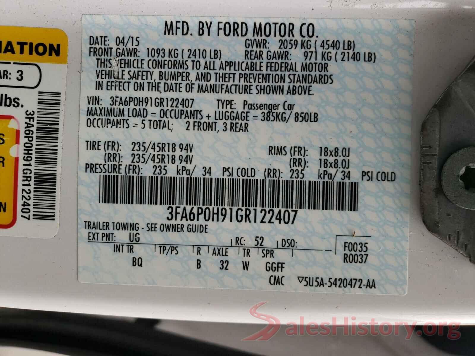 3FA6P0H91GR122407 2016 FORD FUSION