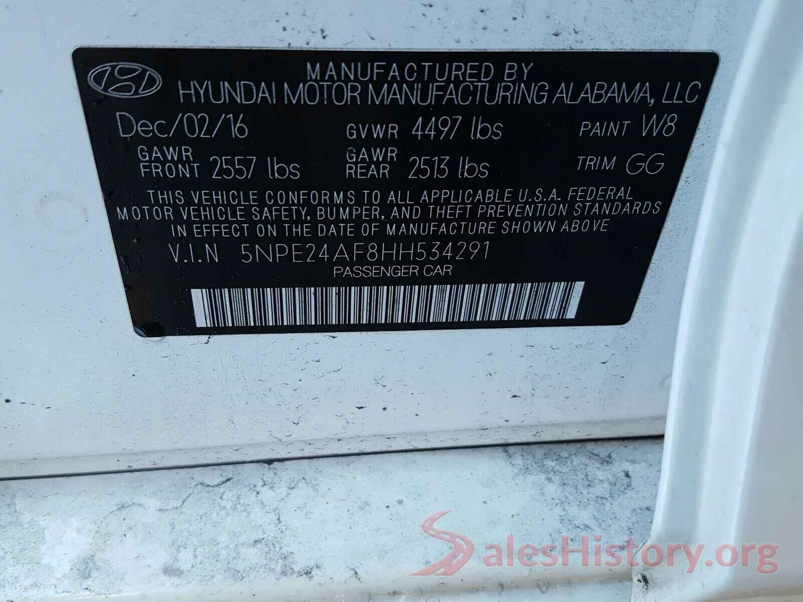 5NPE24AF8HH534291 2017 HYUNDAI SONATA