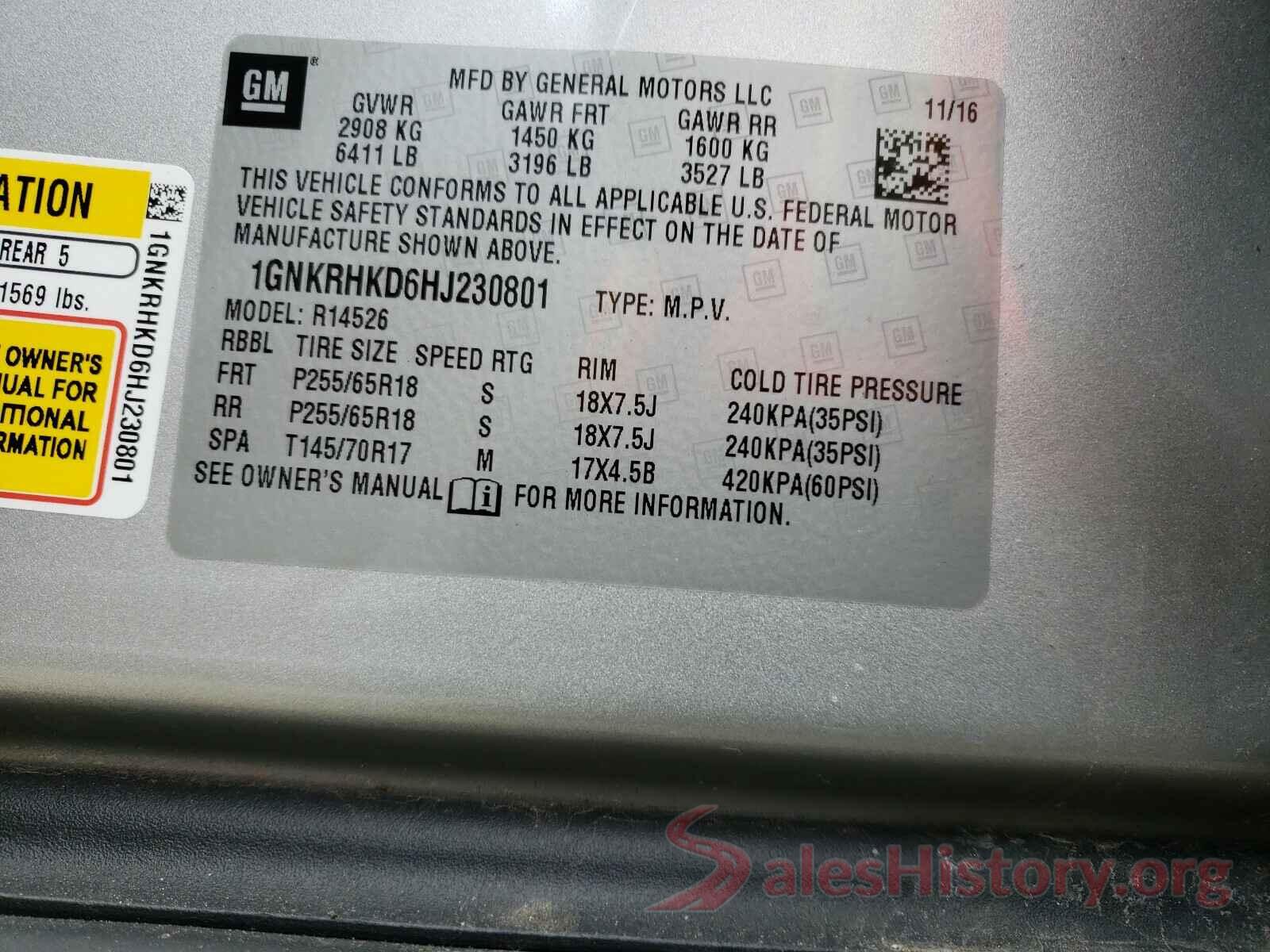 1GNKRHKD6HJ230801 2017 CHEVROLET TRAVERSE