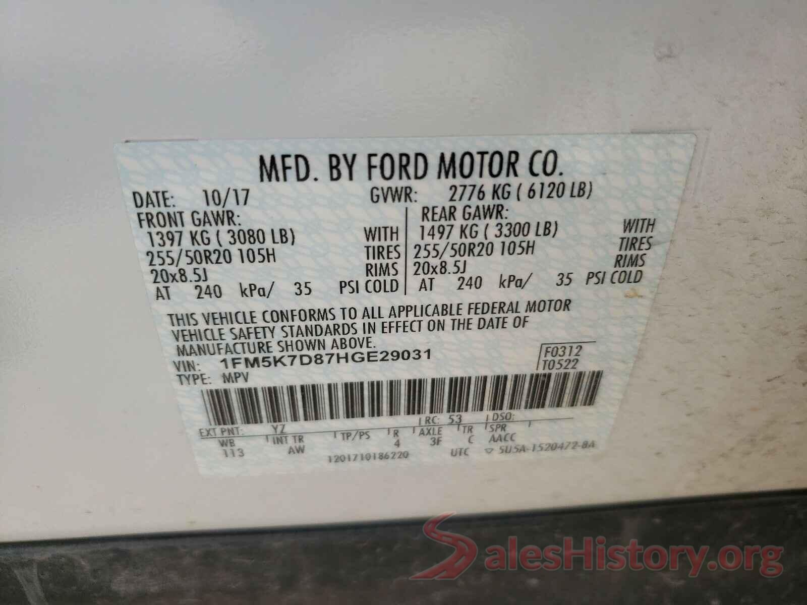 1FM5K7D87HGE29031 2017 FORD EXPLORER