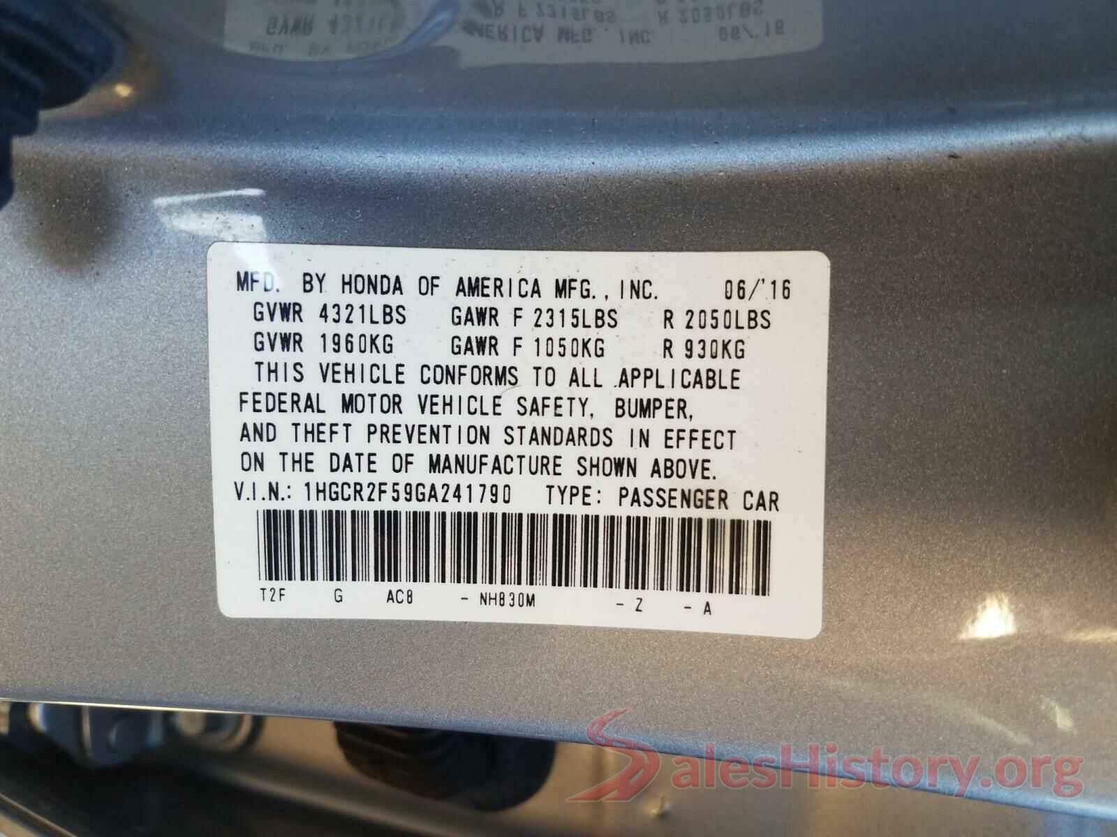 1HGCR2F59GA241790 2016 HONDA ACCORD