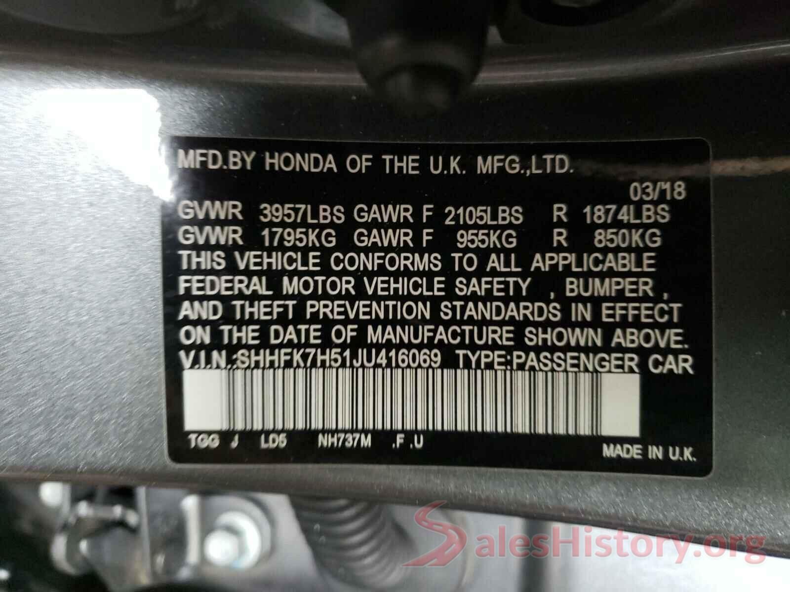 SHHFK7H51JU416069 2018 HONDA CIVIC