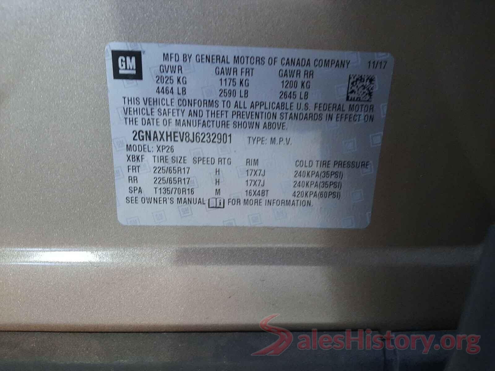 2GNAXHEV8J6232901 2018 CHEVROLET EQUINOX