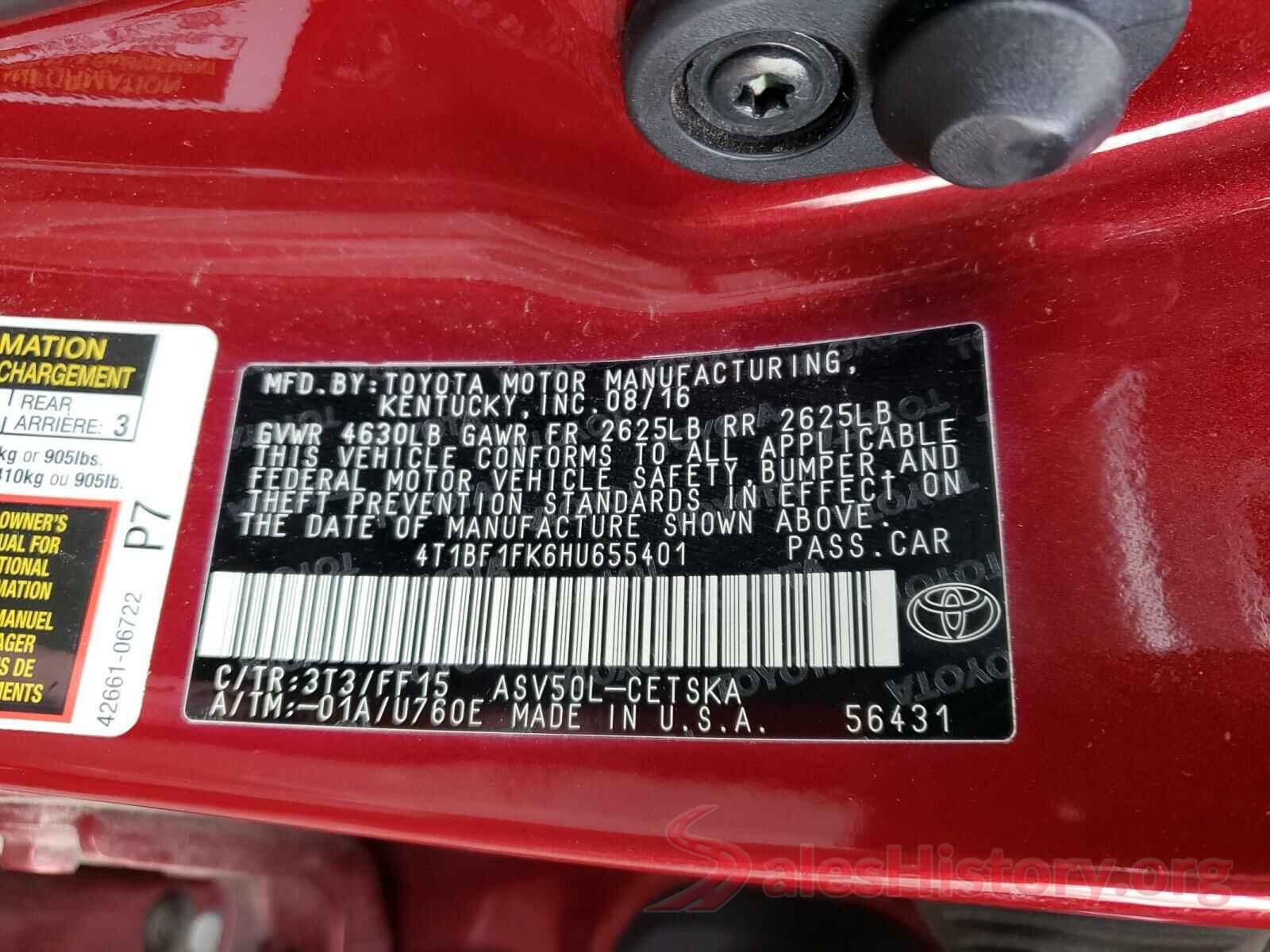 4T1BF1FK6HU655401 2017 TOYOTA CAMRY