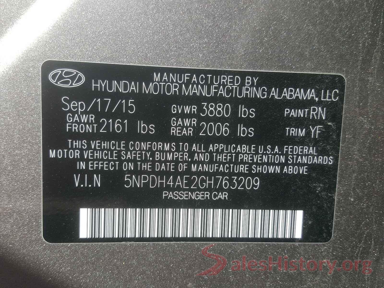 5NPDH4AE2GH763209 2016 HYUNDAI ELANTRA