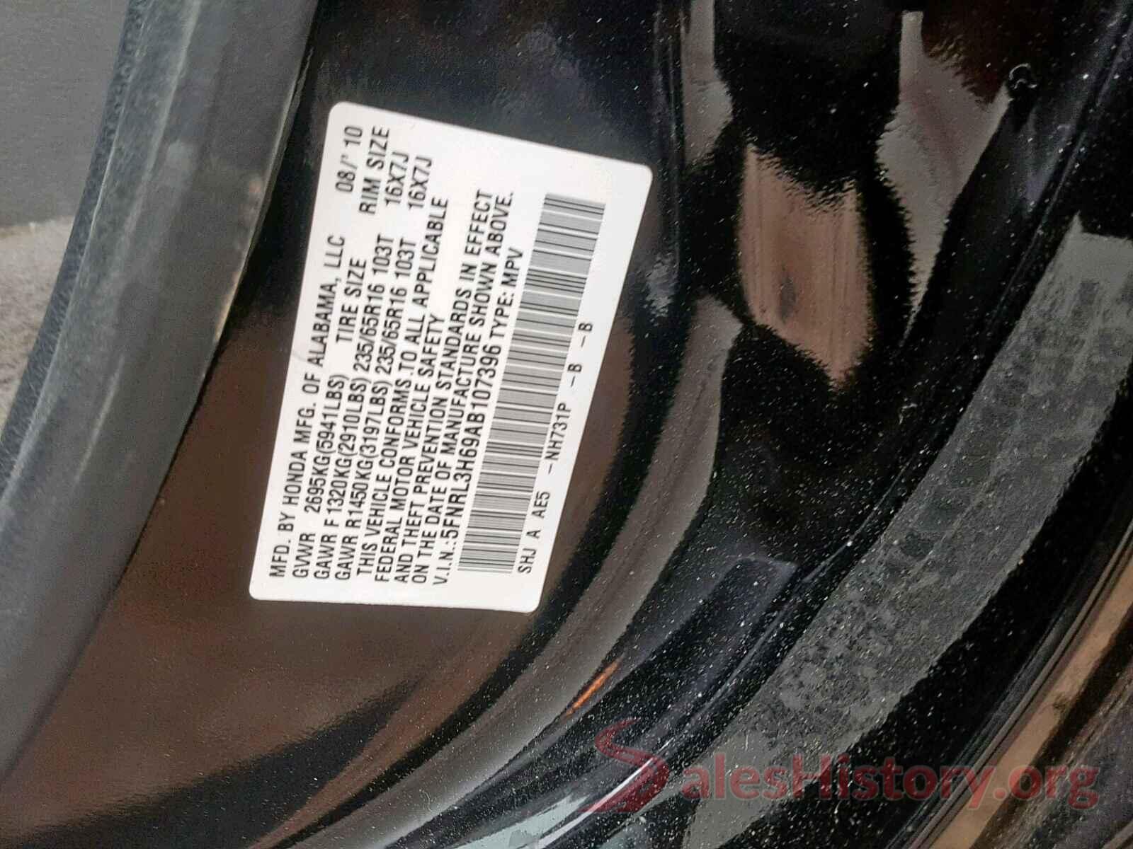 5FNRL3H69AB107396 2010 HONDA ODYSSEY EX