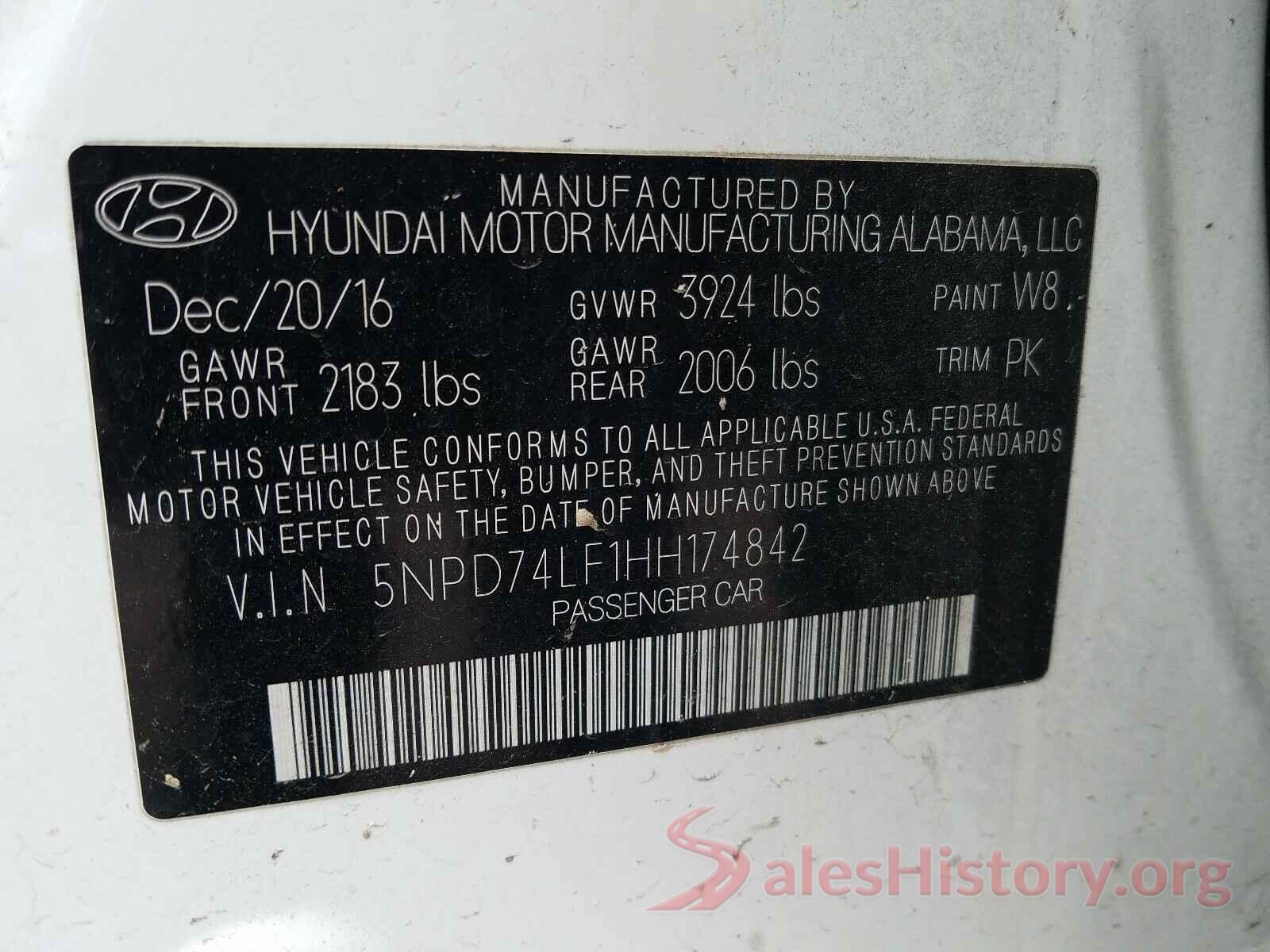 5NPD74LF1HH174842 2017 HYUNDAI ELANTRA