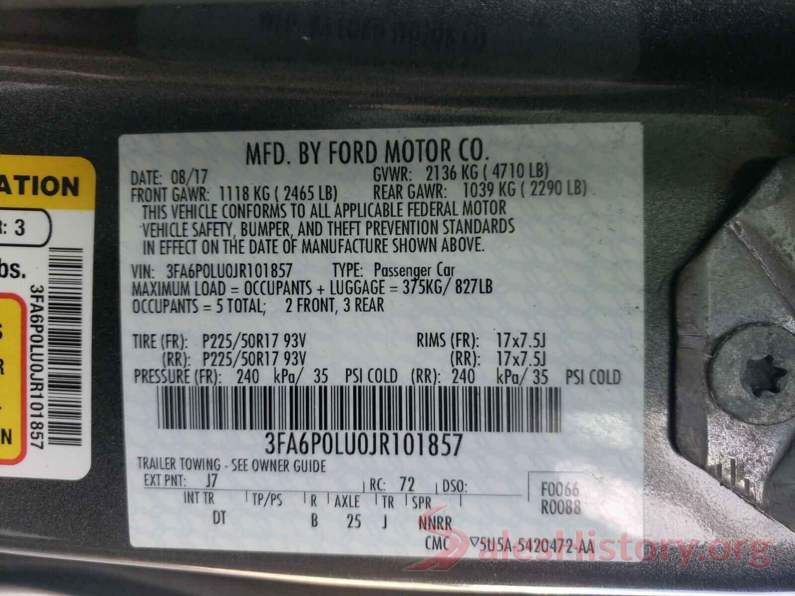 3FA6P0LU0JR101857 2018 FORD FUSION