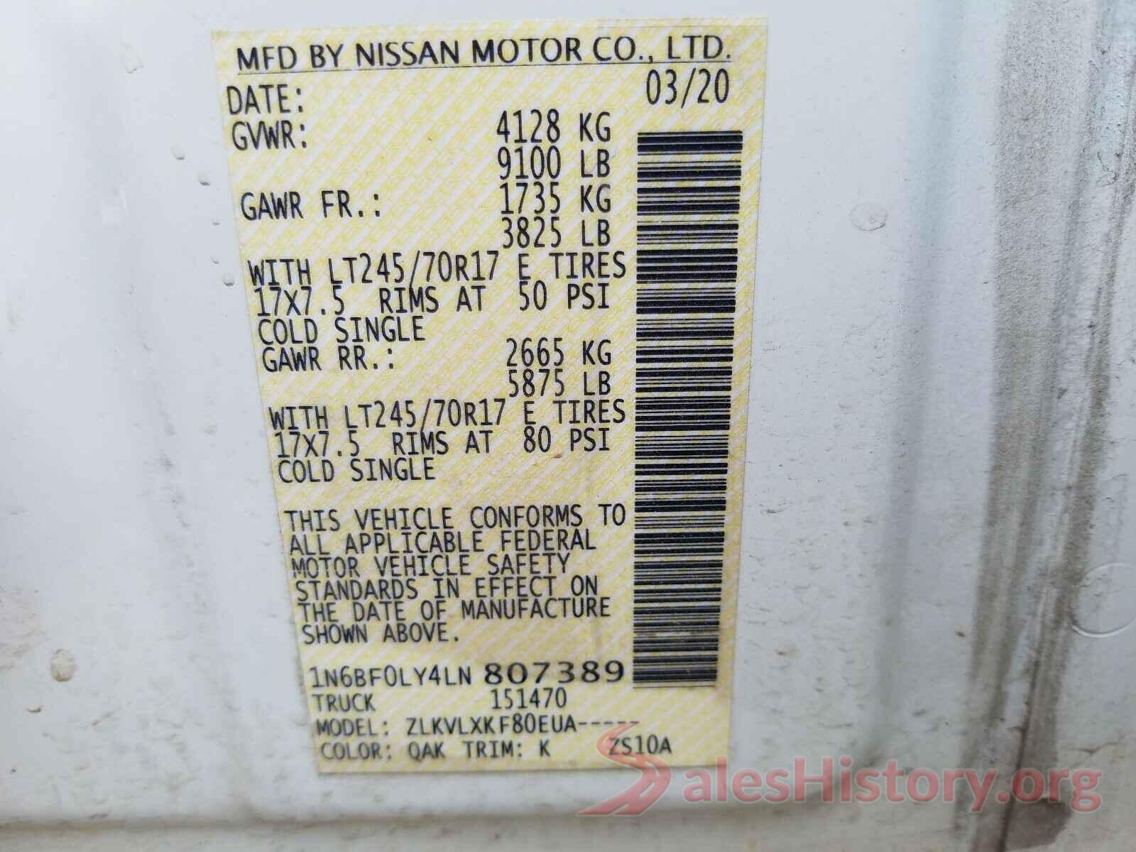 1N6BF0LY4LN807389 2020 NISSAN NV