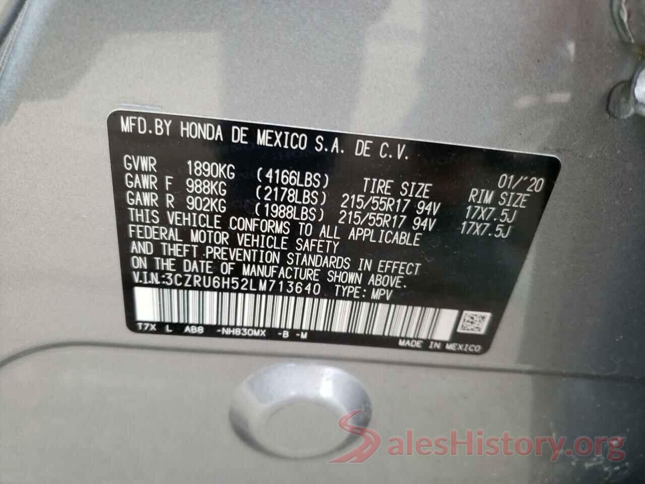 3CZRU6H52LM713640 2020 HONDA HR-V