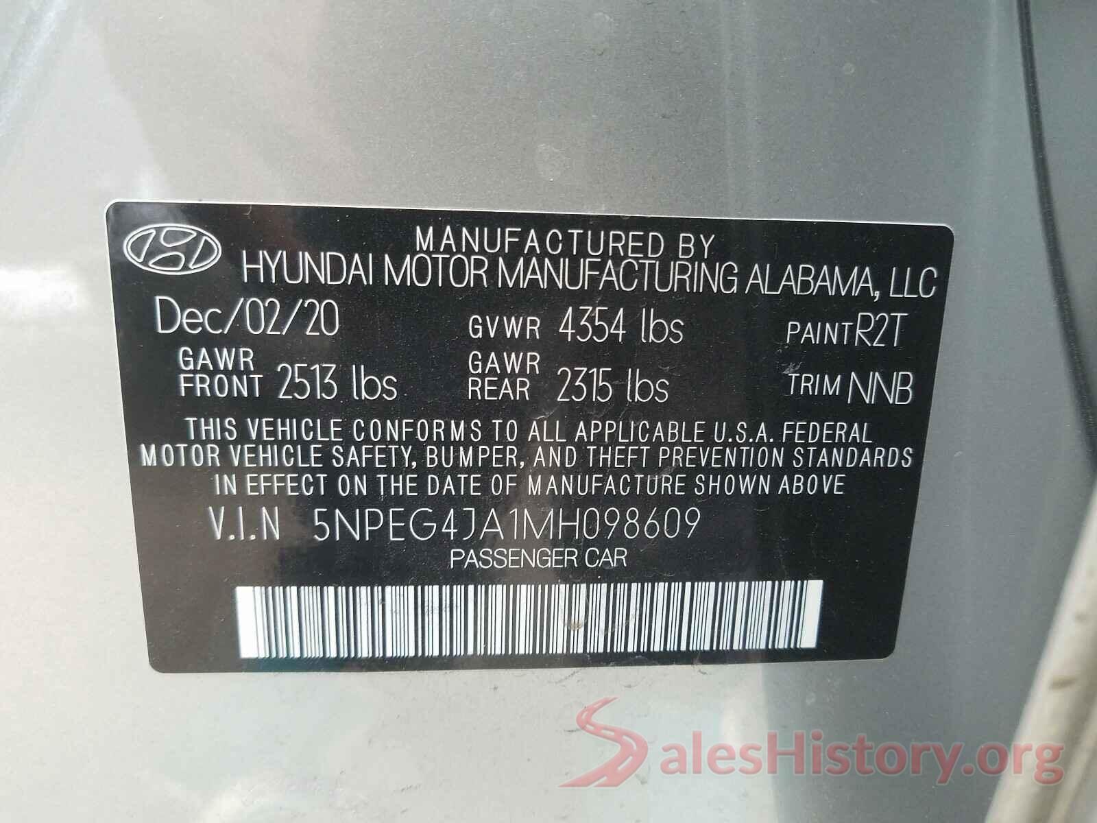 5NPEG4JA1MH098609 2021 HYUNDAI SONATA