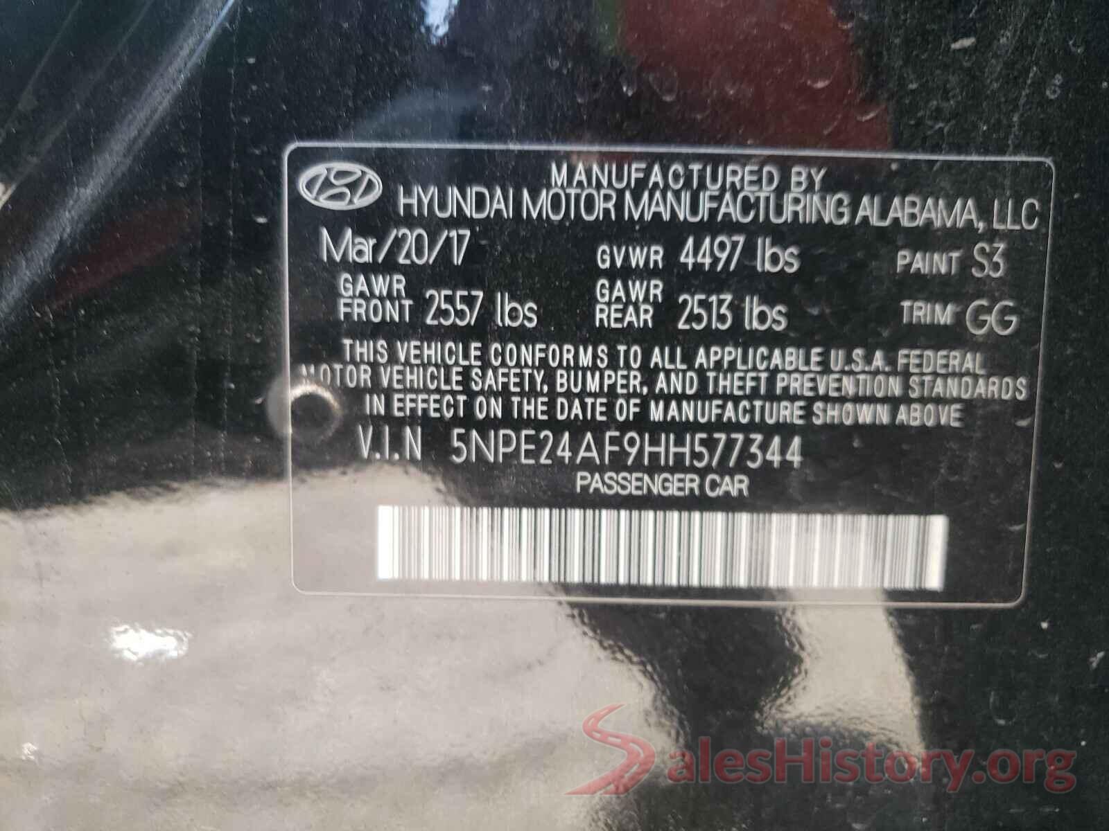 5NPE24AF9HH577344 2017 HYUNDAI SONATA