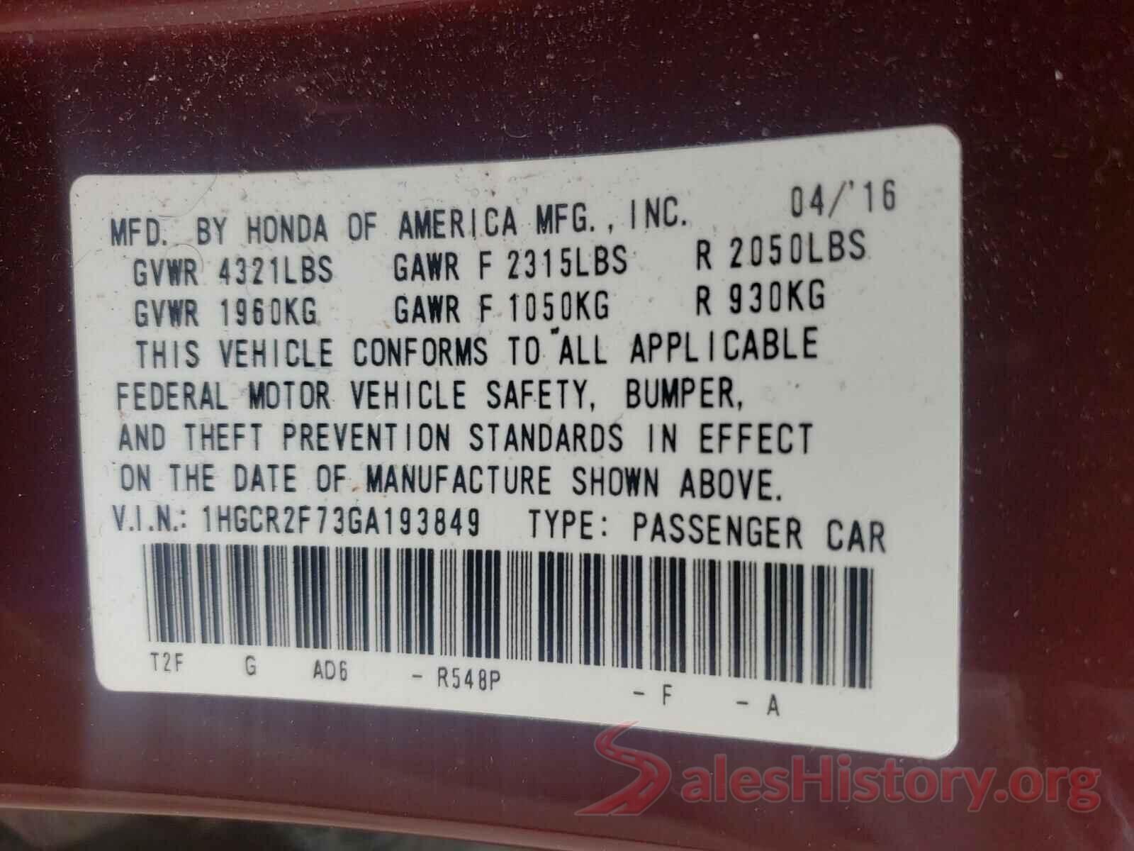 1HGCR2F73GA193849 2016 HONDA ACCORD