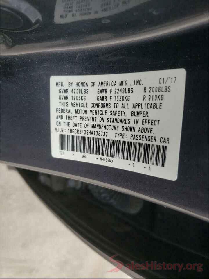 1HGCR2F35HA138737 2017 HONDA ACCORD