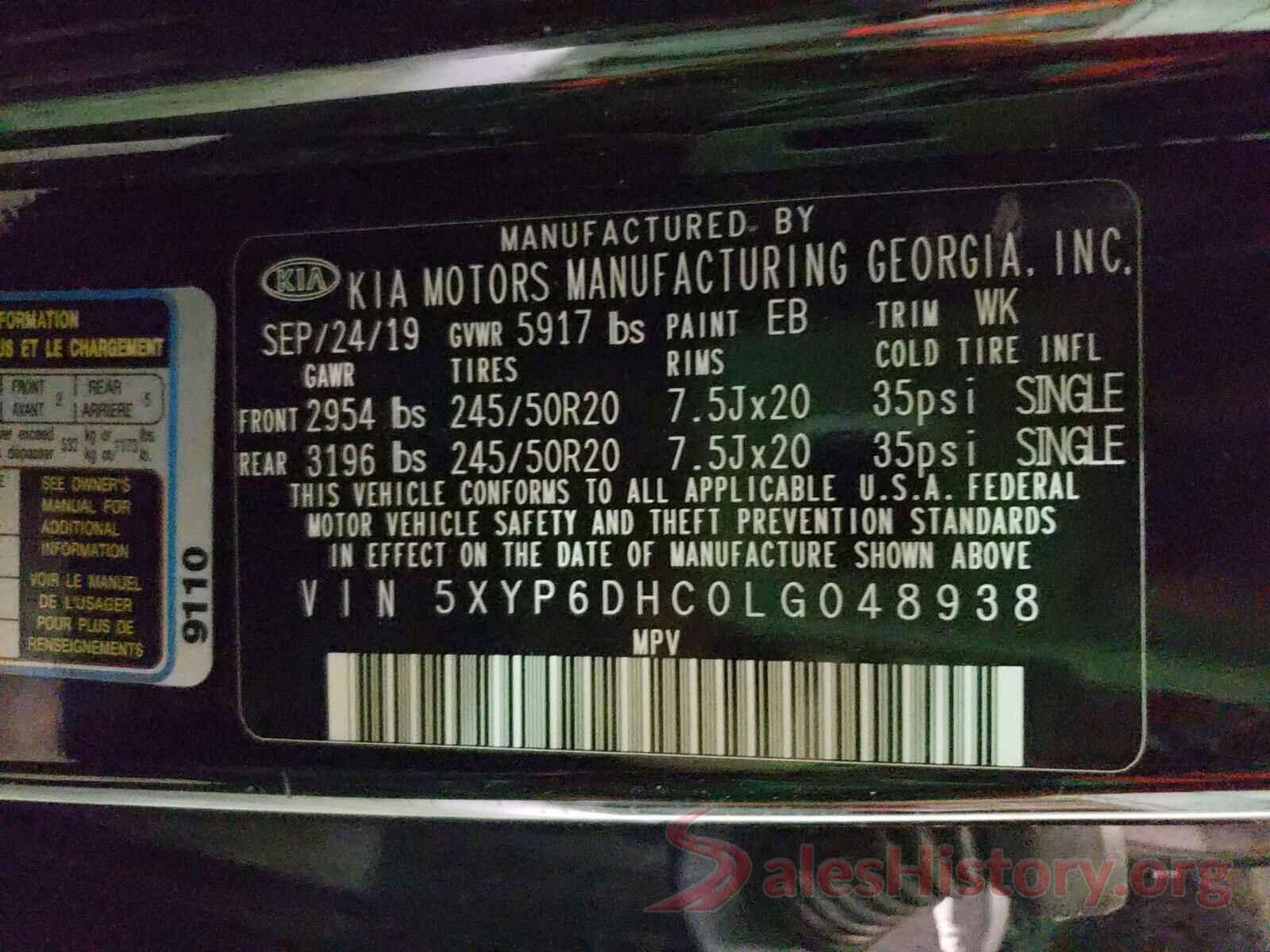 5XYP6DHC0LG048938 2020 KIA TELLURIDE