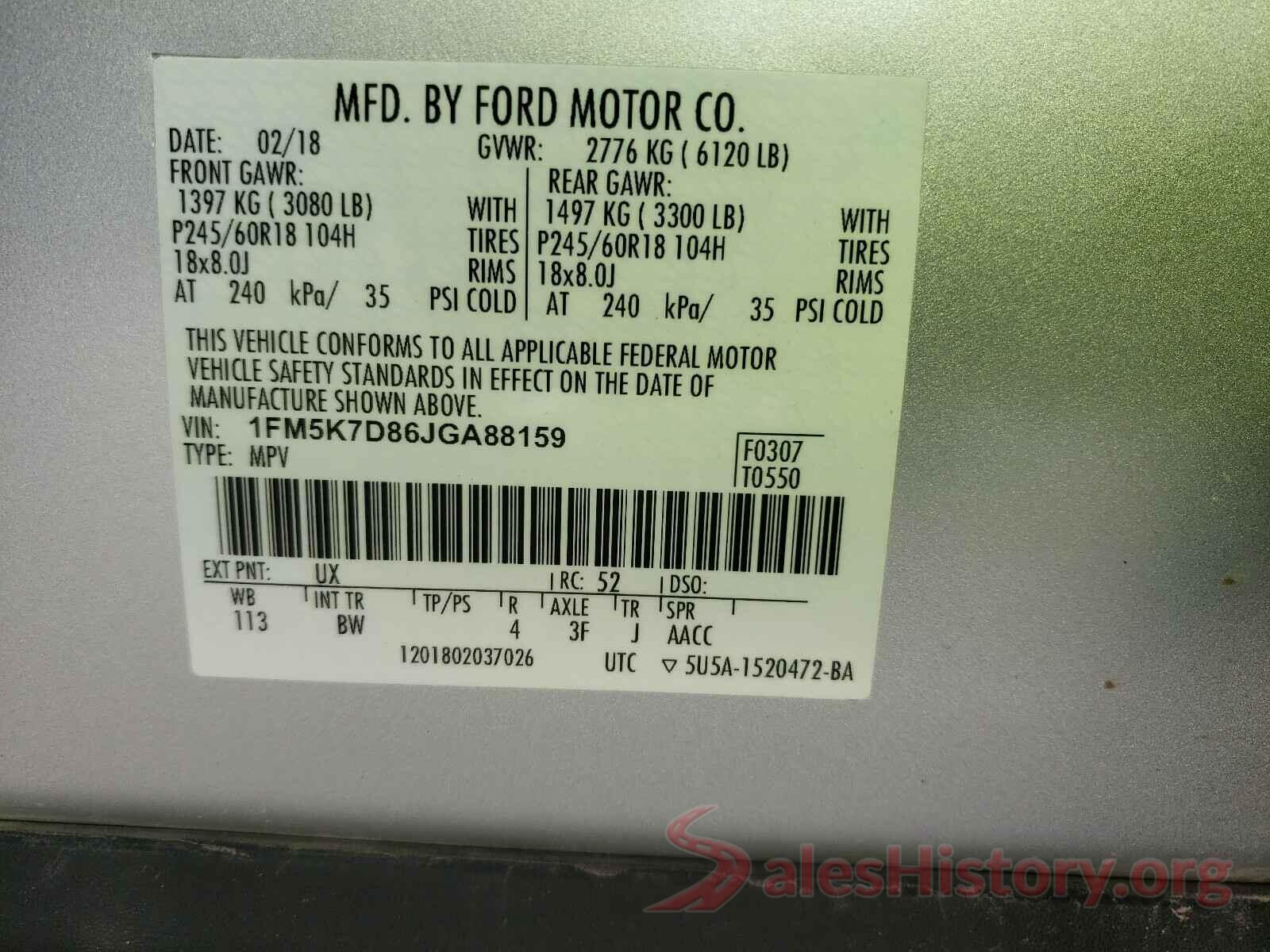 1FM5K7D86JGA88159 2018 FORD EXPLORER