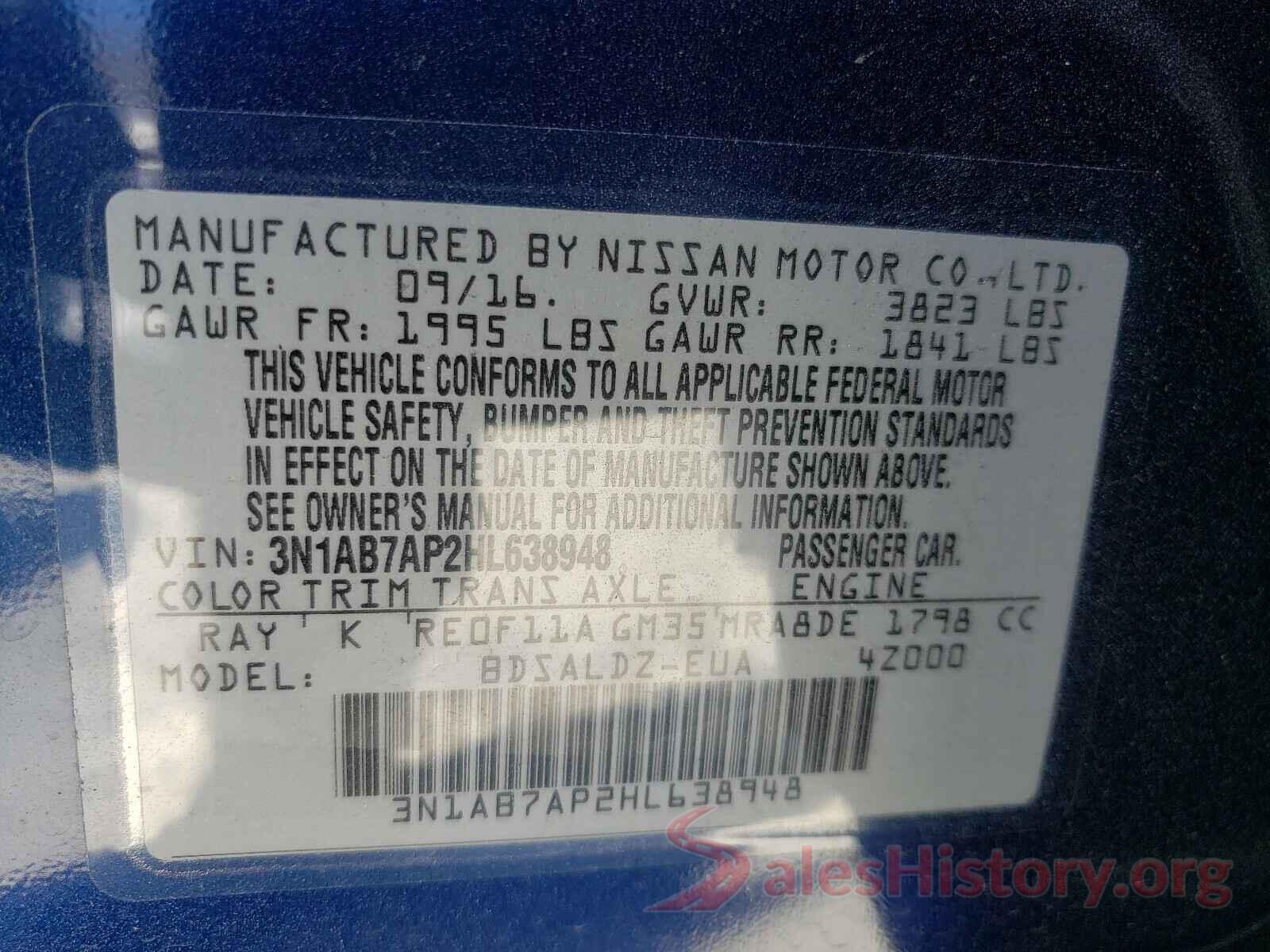 3N1AB7AP2HL638948 2017 NISSAN SENTRA