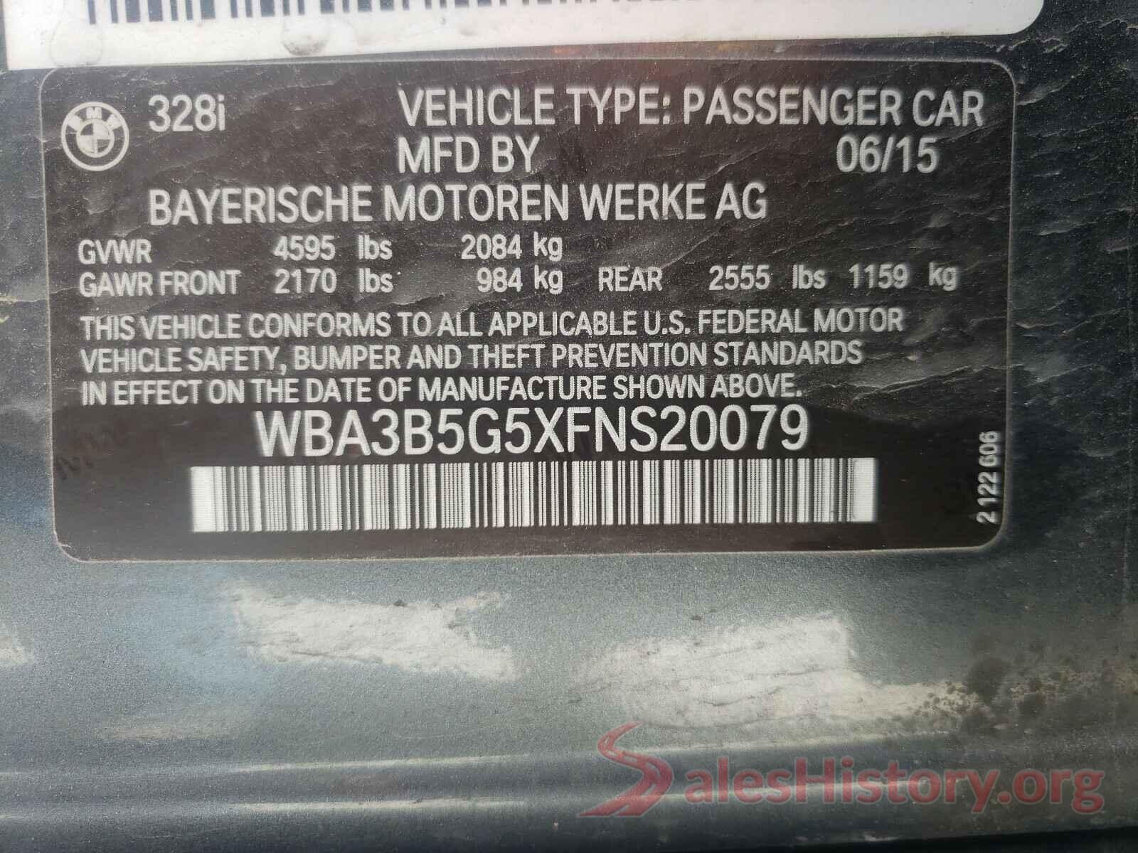 WBA3B5G5XFNS20079 2015 BMW 3 SERIES