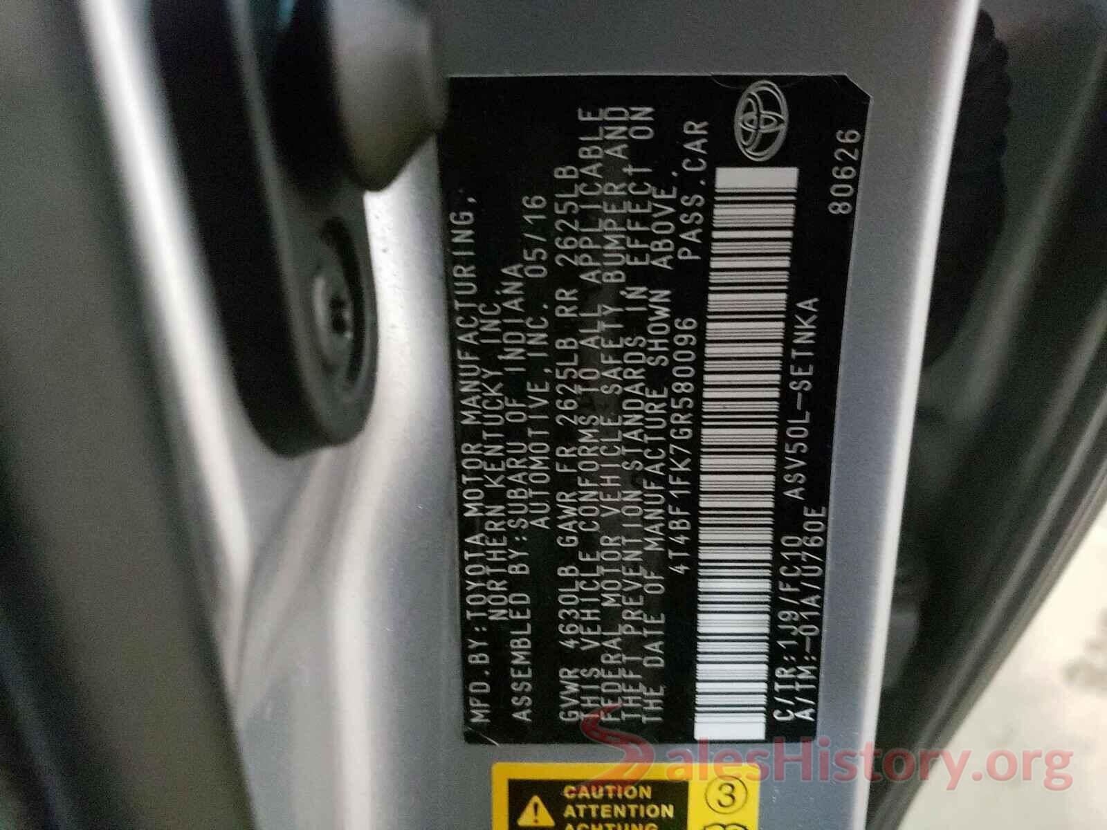 4T4BF1FK7GR580096 2016 TOYOTA CAMRY