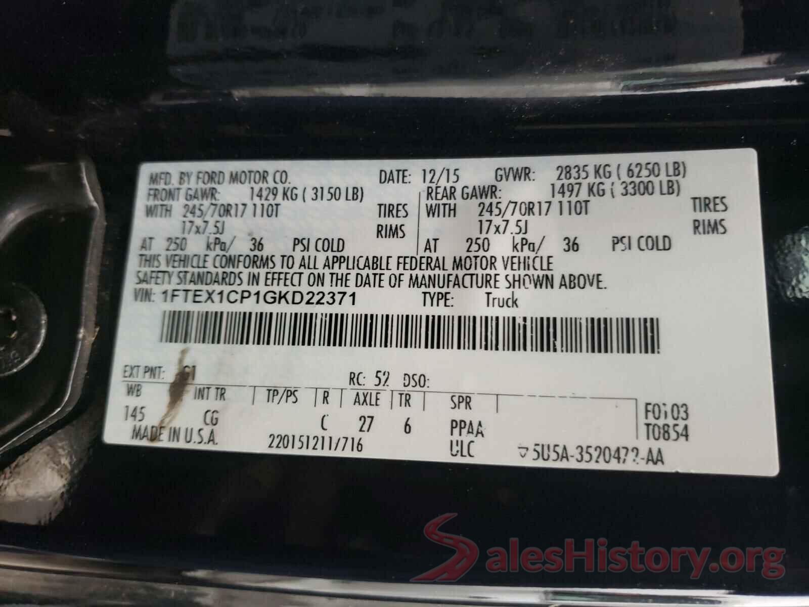 1FTEX1CP1GKD22371 2016 FORD F150