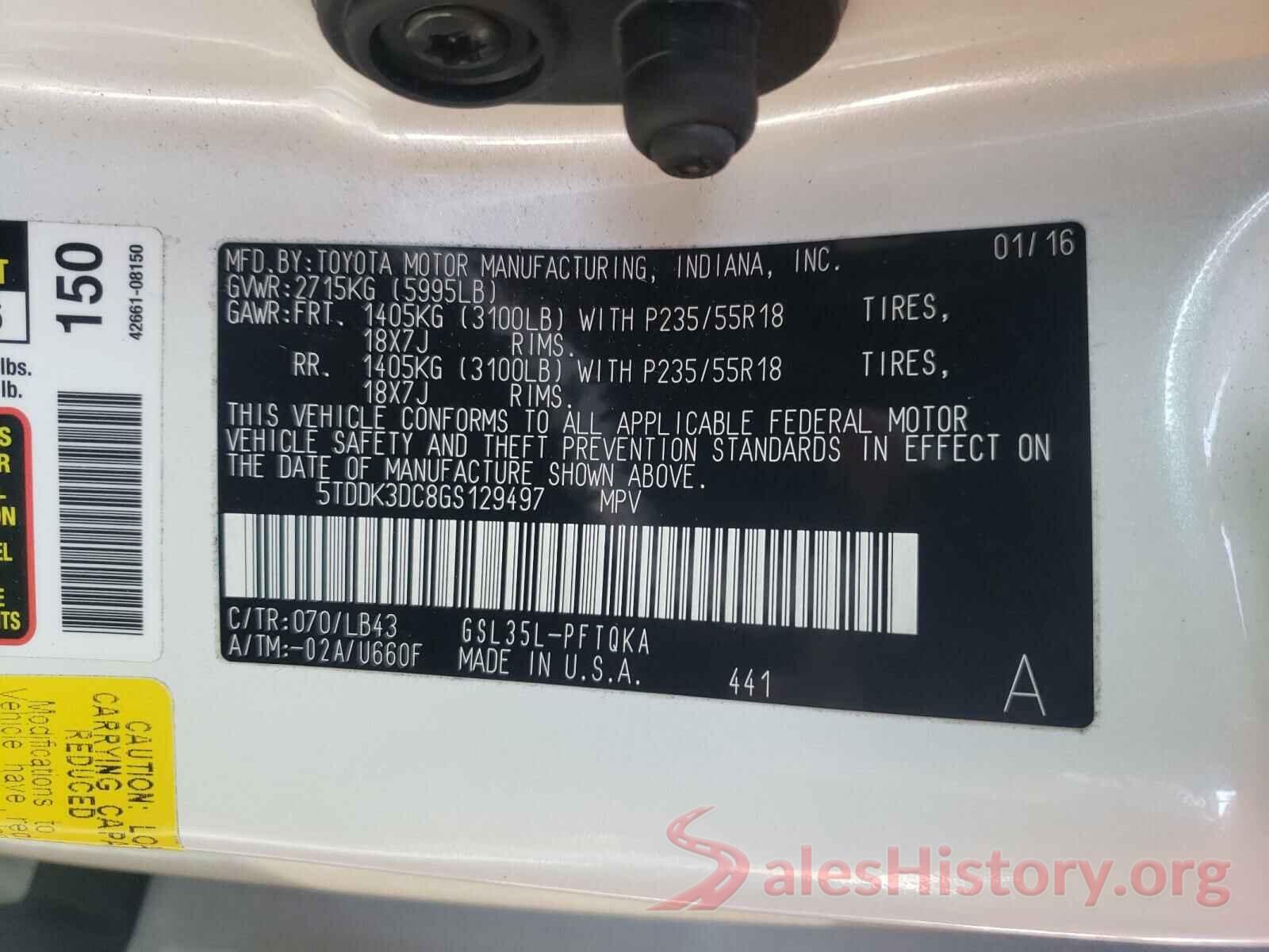 5TDDK3DC8GS129497 2016 TOYOTA SIENNA