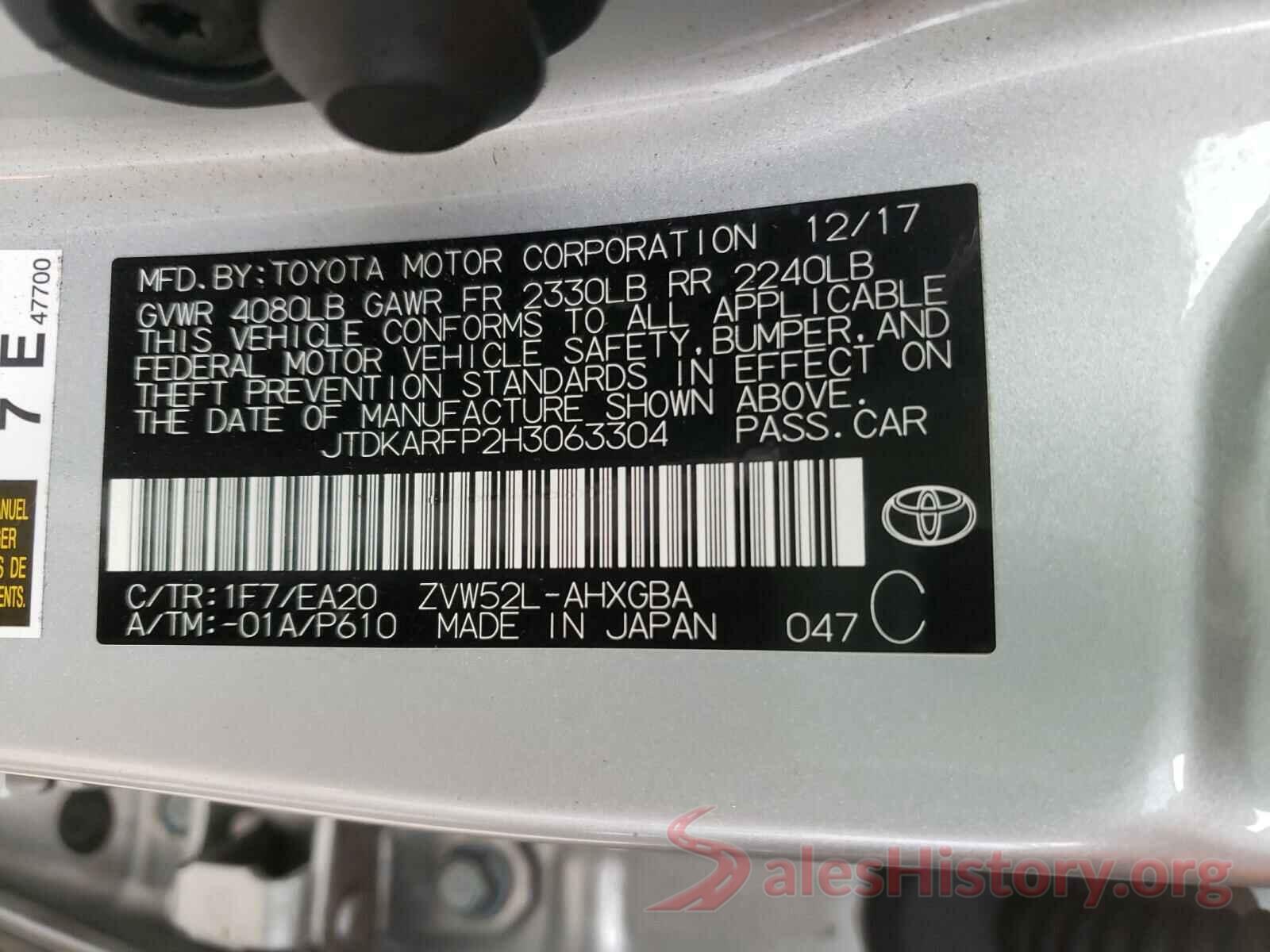 JTDKARFP2H3063304 2017 TOYOTA PRIUS