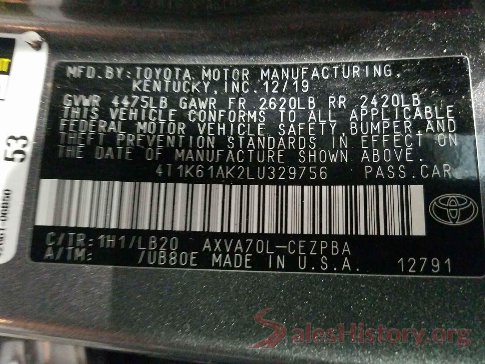 4T1K61AK2LU329756 2020 TOYOTA CAMRY