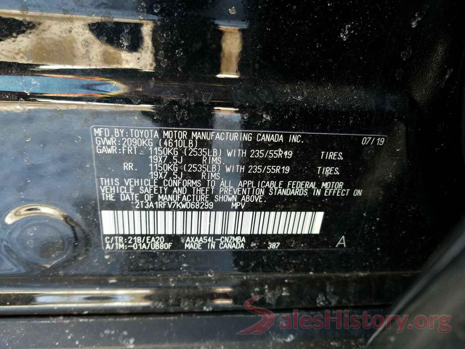 2T3A1RFV7KW068299 2019 TOYOTA RAV4