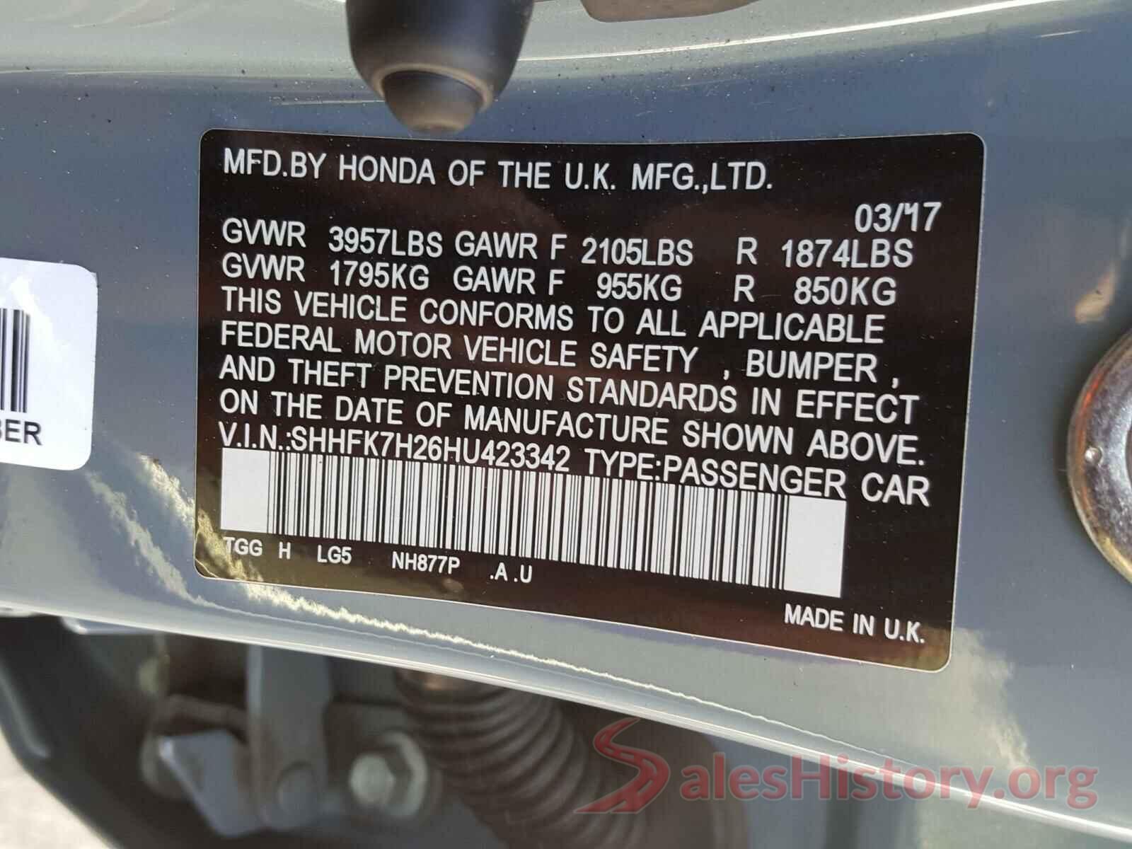 SHHFK7H26HU423342 2017 HONDA CIVIC