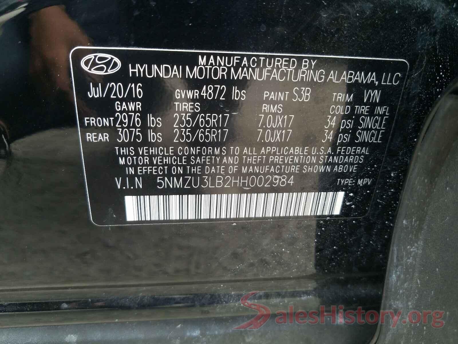 5NMZU3LB2HH002984 2017 HYUNDAI SANTA FE