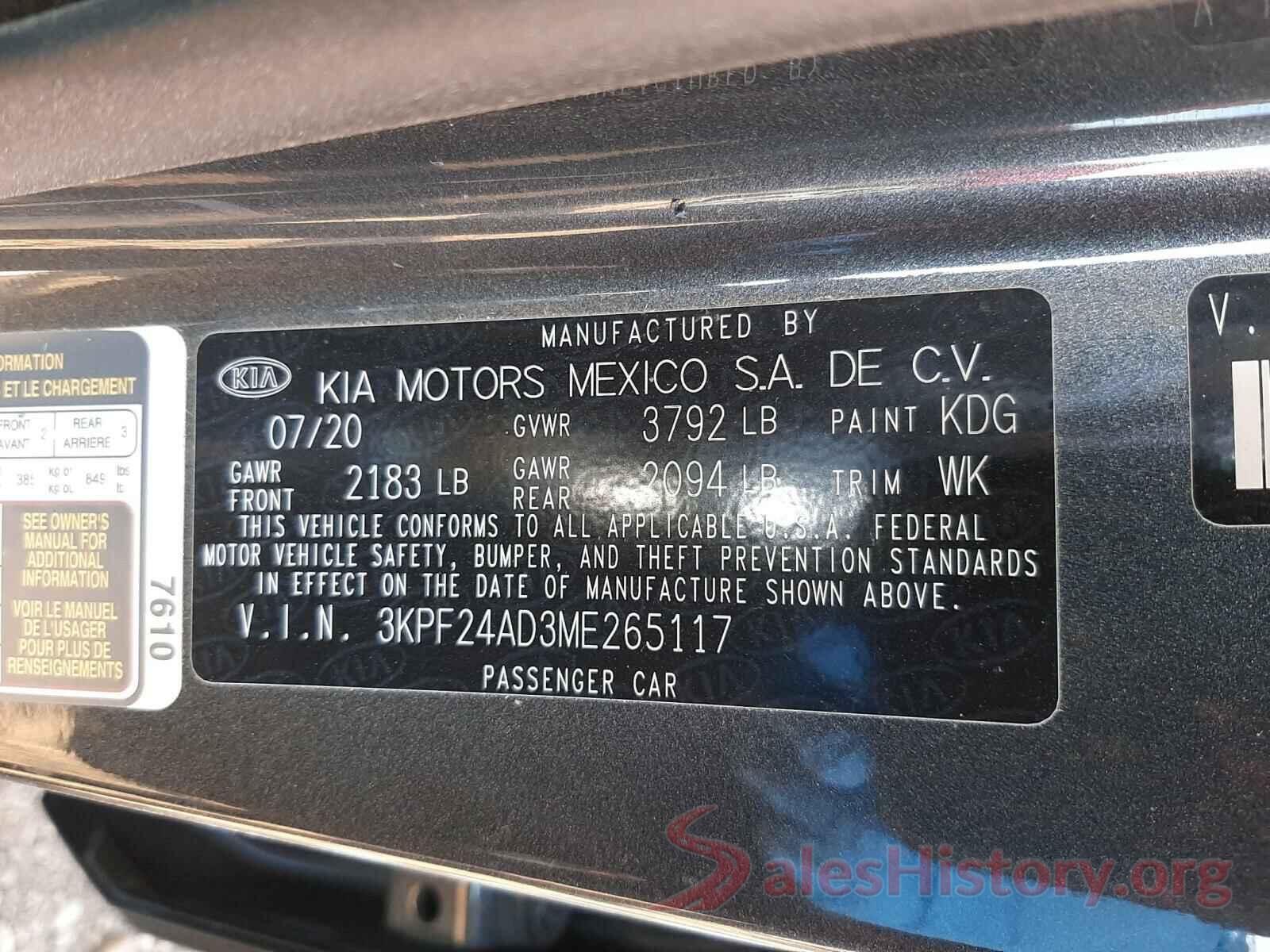 3KPF24AD3ME265117 2021 KIA FORTE