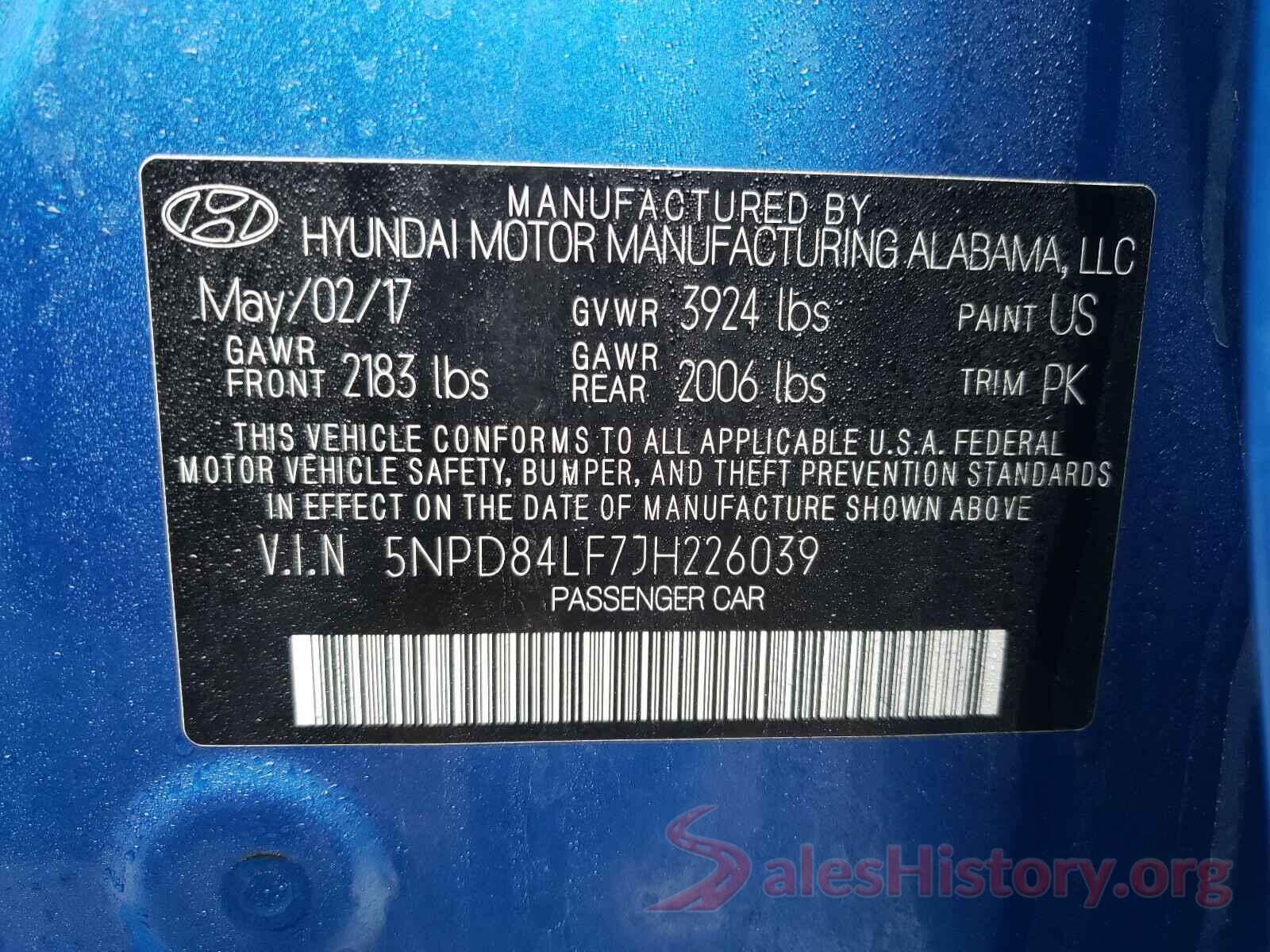 5NPD84LF7JH226039 2018 HYUNDAI ELANTRA