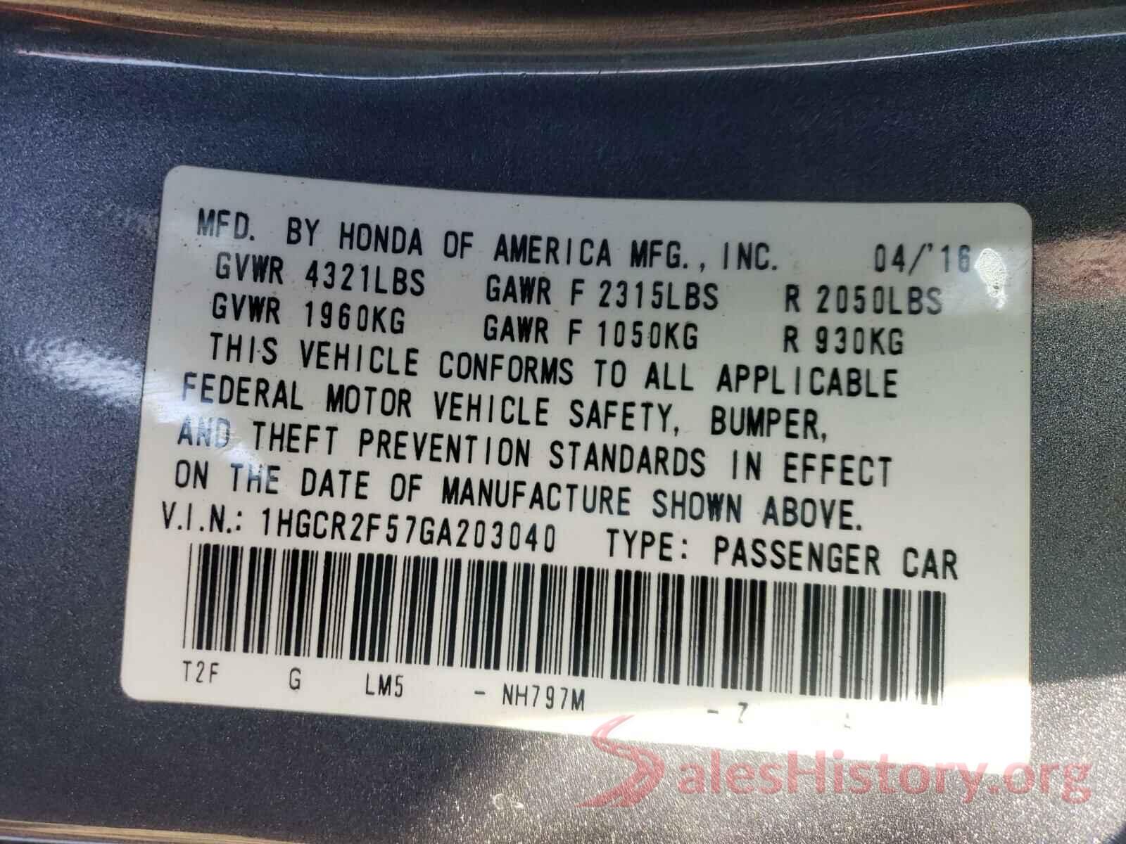 1HGCR2F57GA203040 2016 HONDA ACCORD