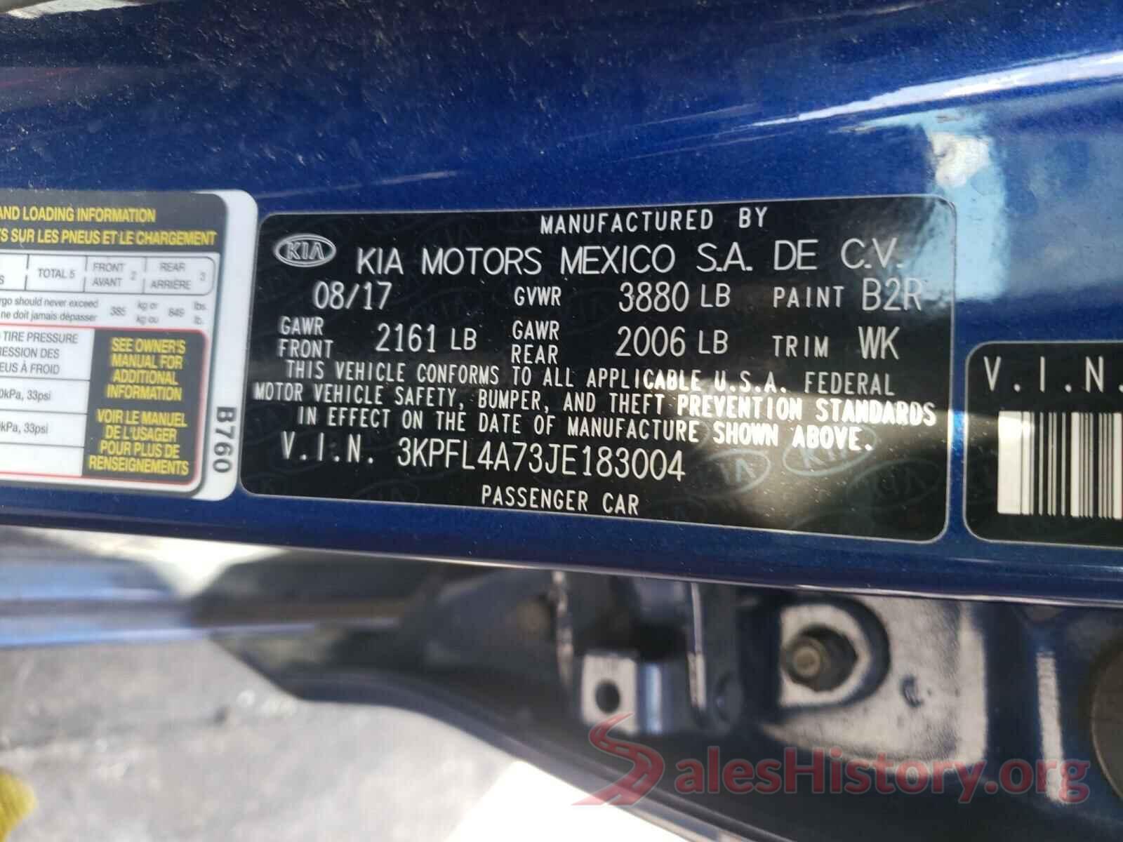 3KPFL4A73JE183004 2018 KIA FORTE