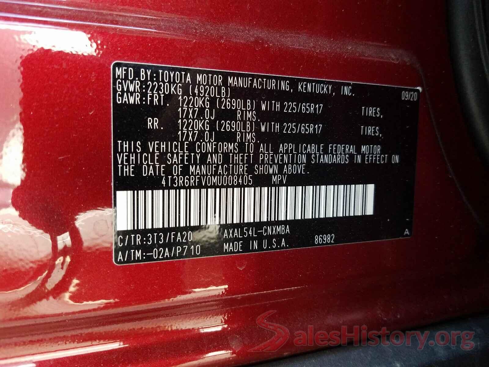 4T3R6RFV0MU008405 2021 TOYOTA RAV4