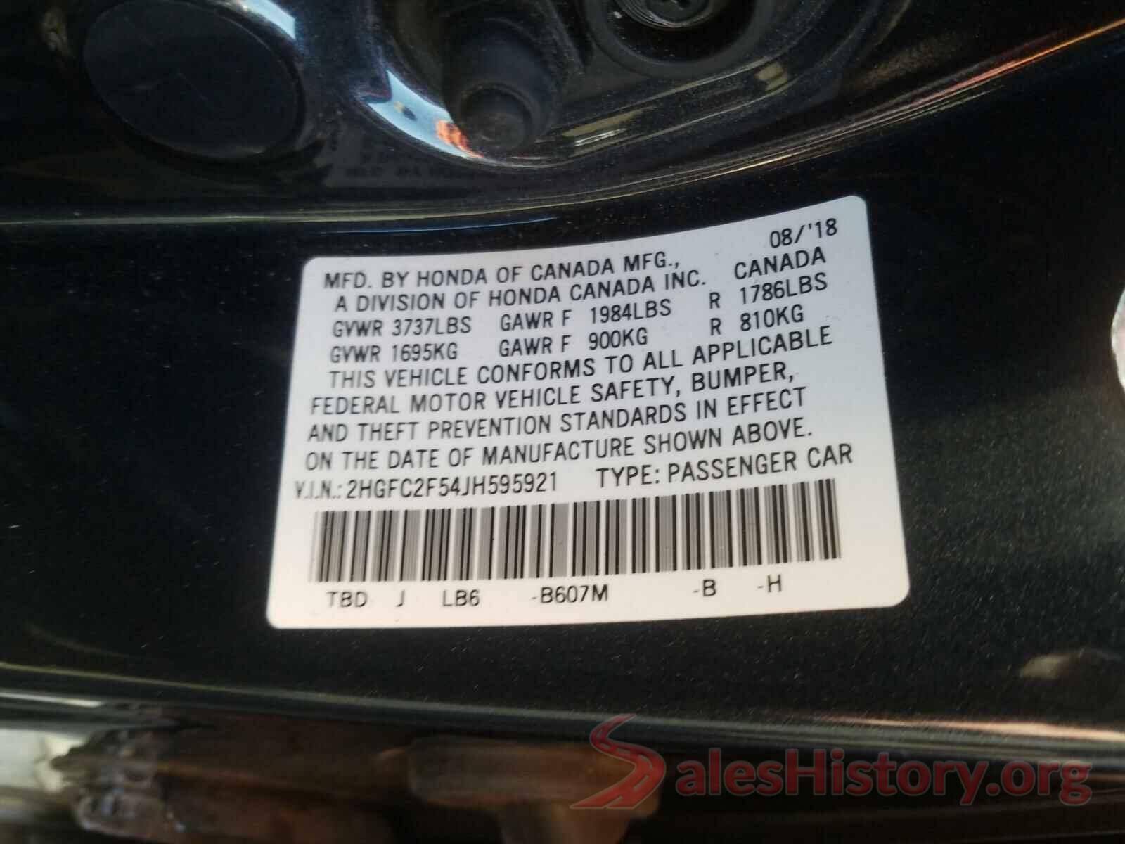 2HGFC2F54JH595921 2018 HONDA CIVIC