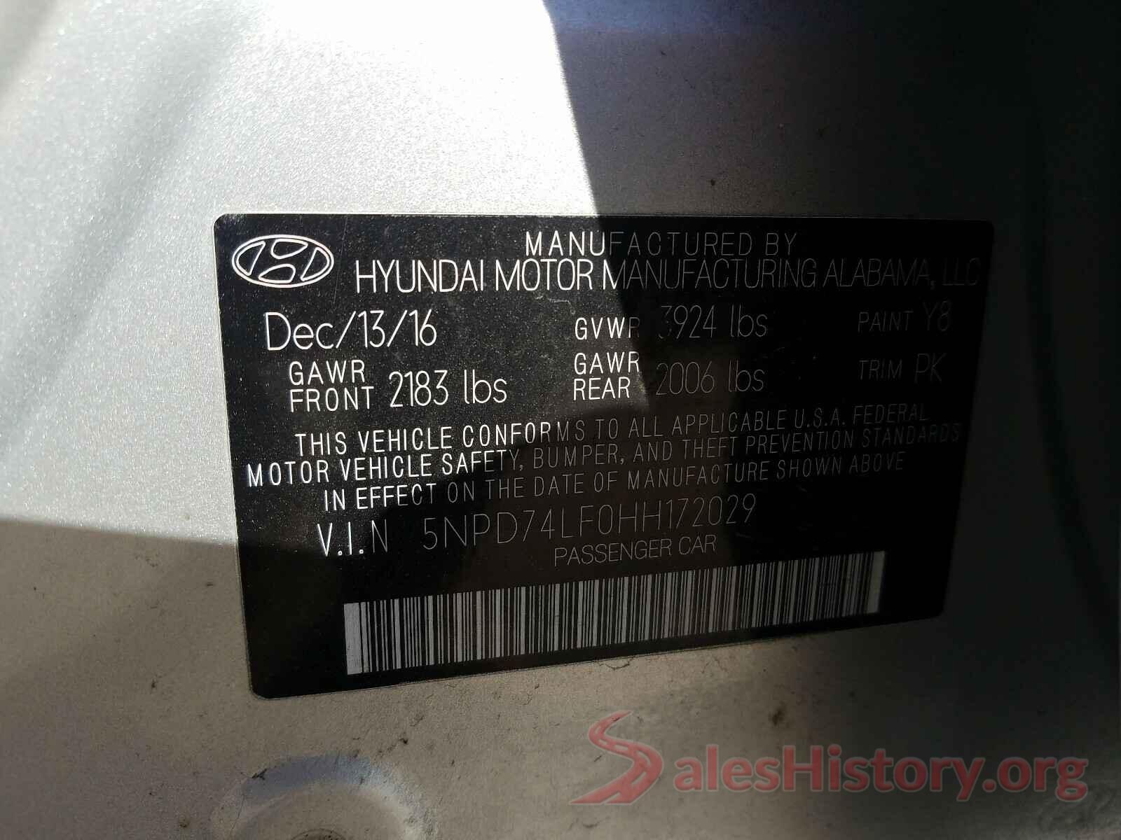 5NPD74LF0HH172029 2017 HYUNDAI ELANTRA