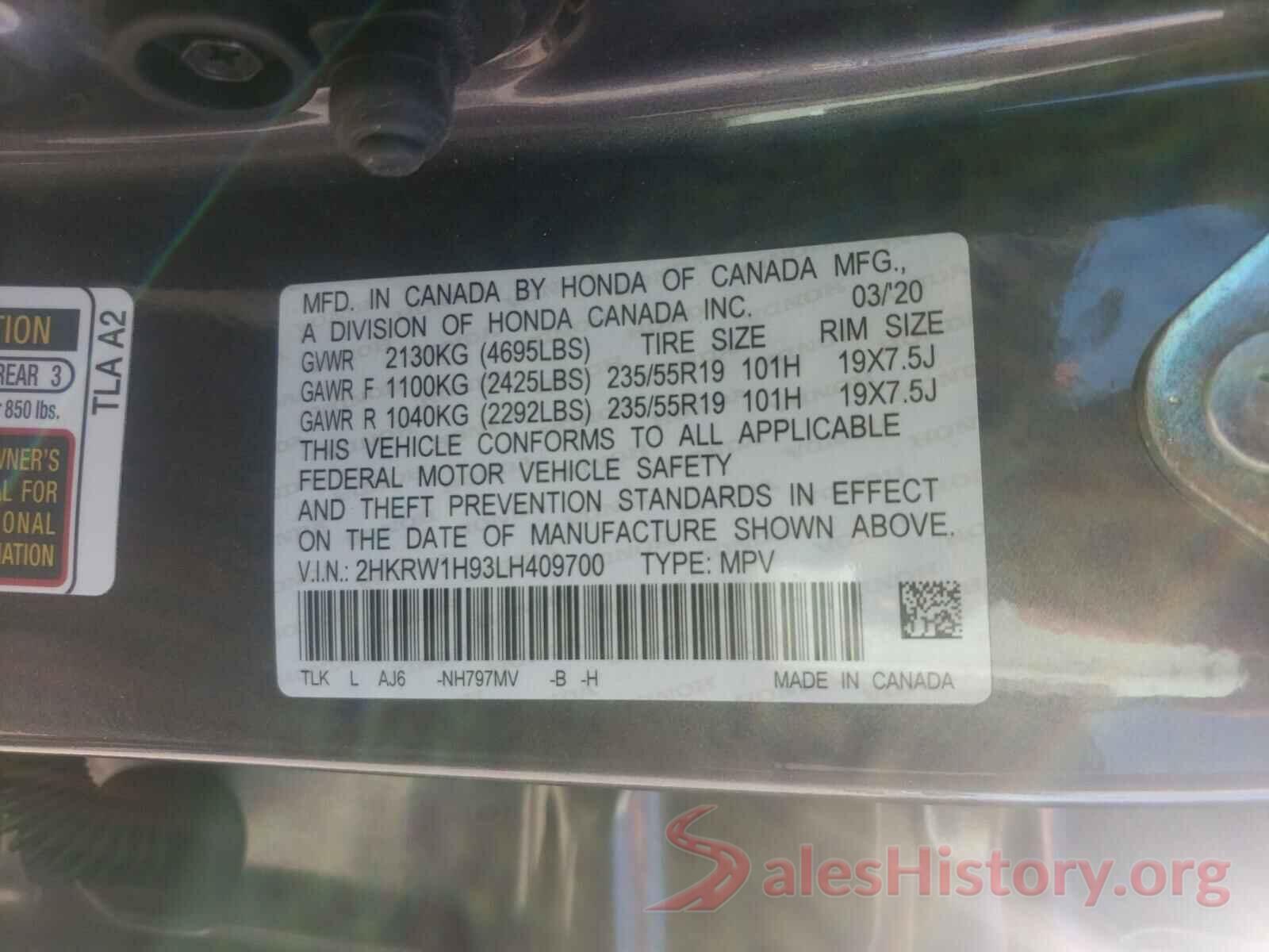 2HKRW1H93LH409700 2020 HONDA CRV