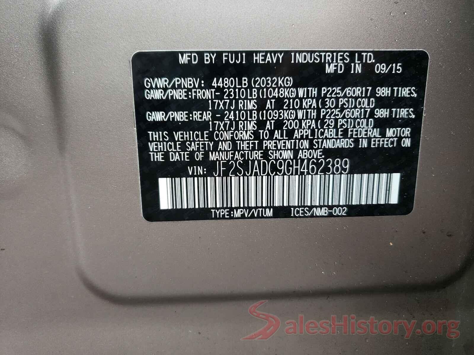 JF2SJADC9GH462389 2016 SUBARU FORESTER