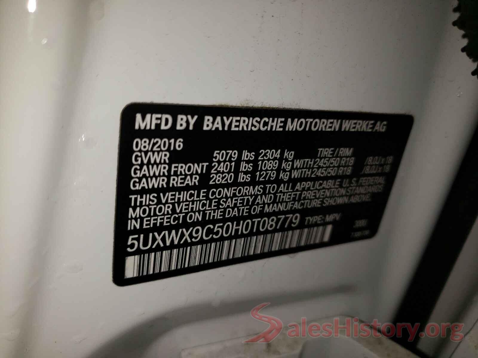 5UXWX9C50H0T08779 2017 BMW X3