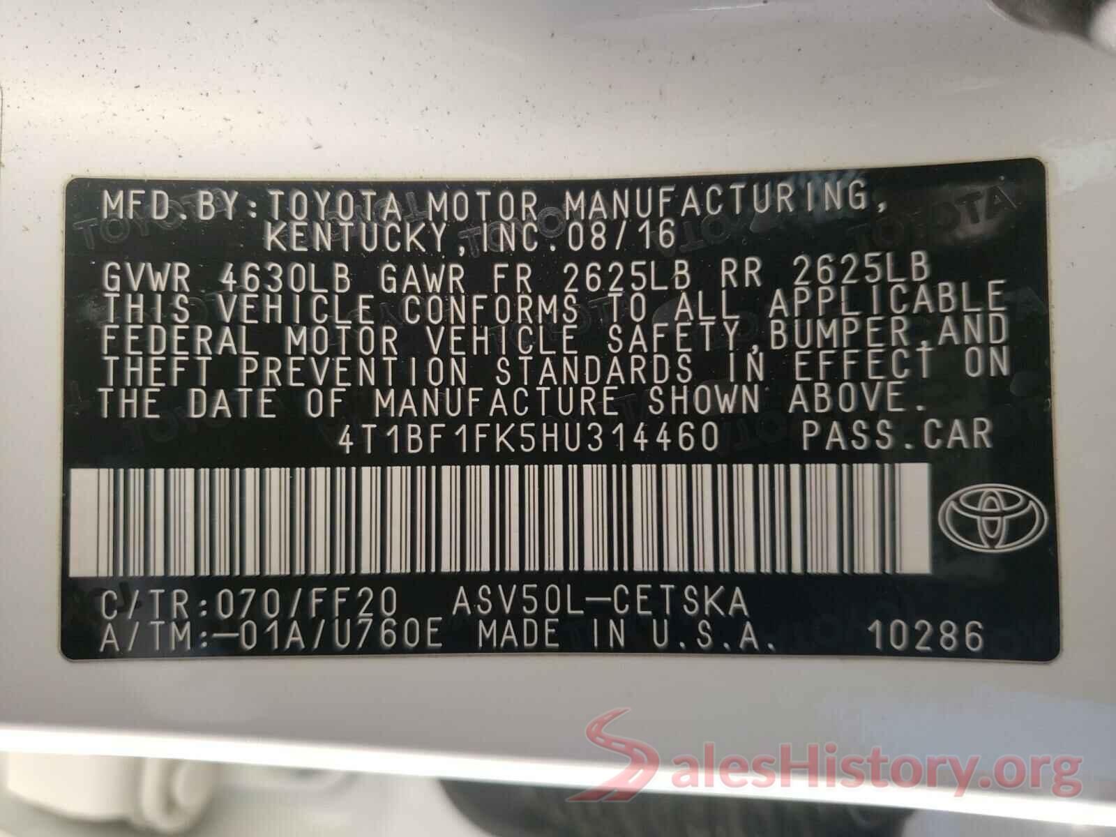 4T1BF1FK5HU314460 2017 TOYOTA CAMRY