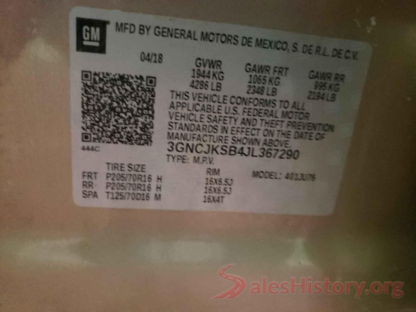 3GNCJKSB4JL367290 2018 CHEVROLET TRAX