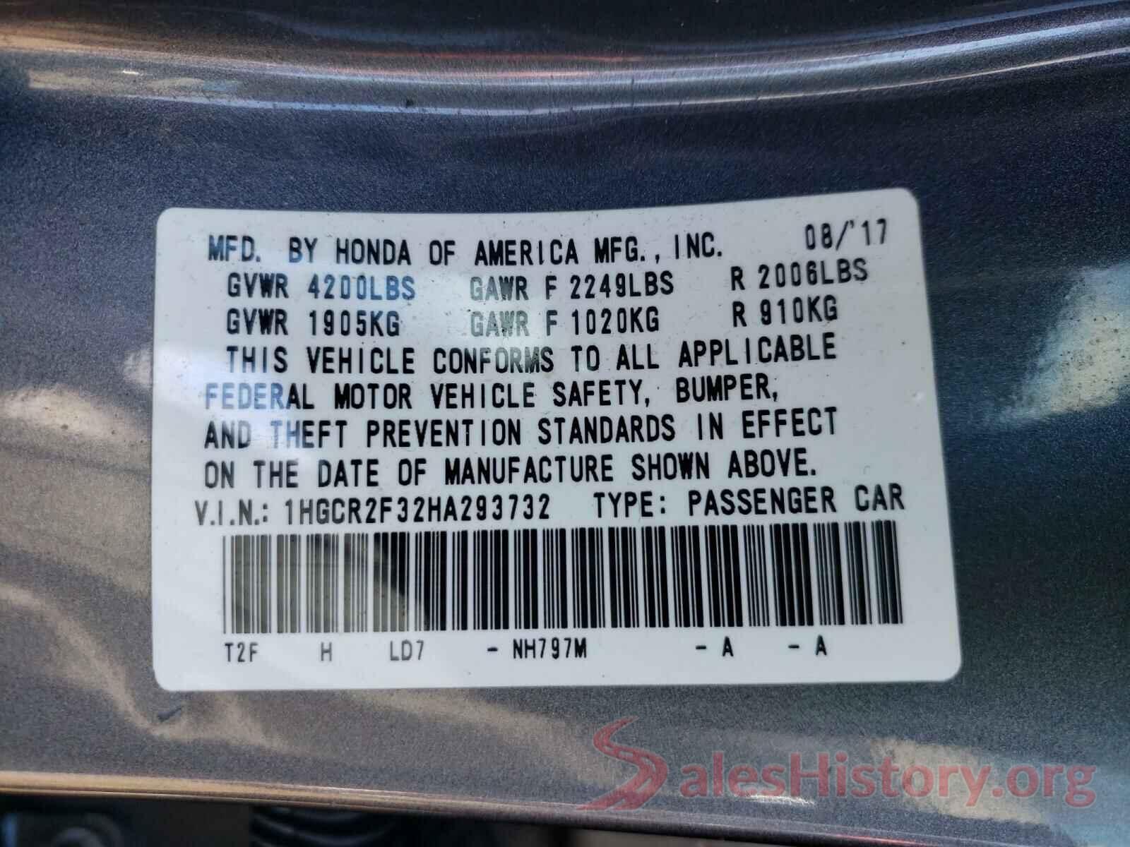 1HGCR2F32HA293732 2017 HONDA ACCORD