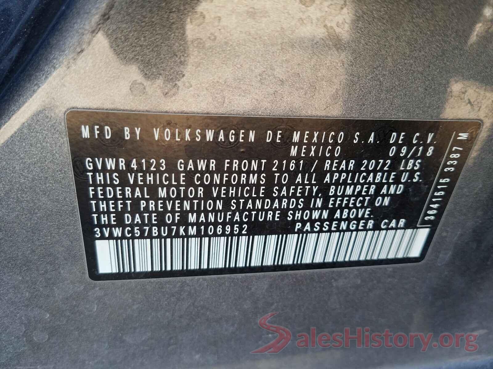 3VWC57BU7KM106952 2019 VOLKSWAGEN JETTA