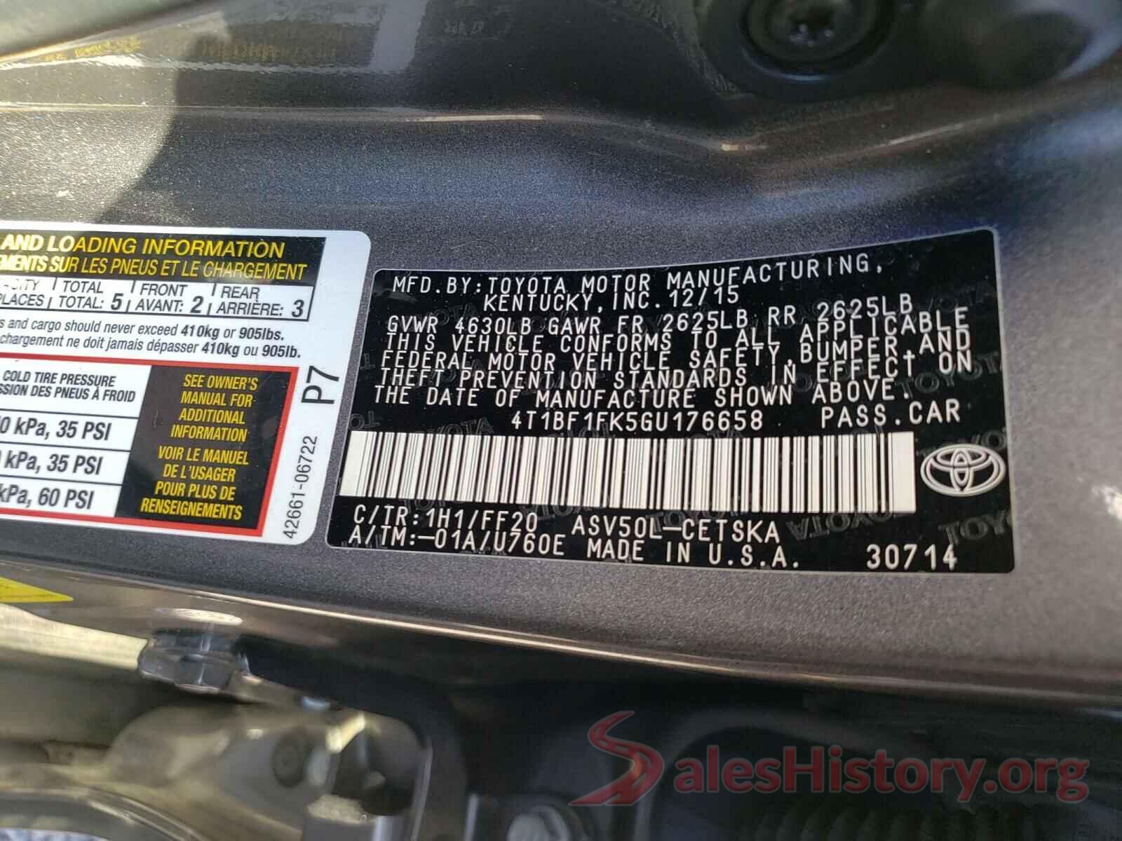 4T1BF1FK5GU176658 2016 TOYOTA CAMRY