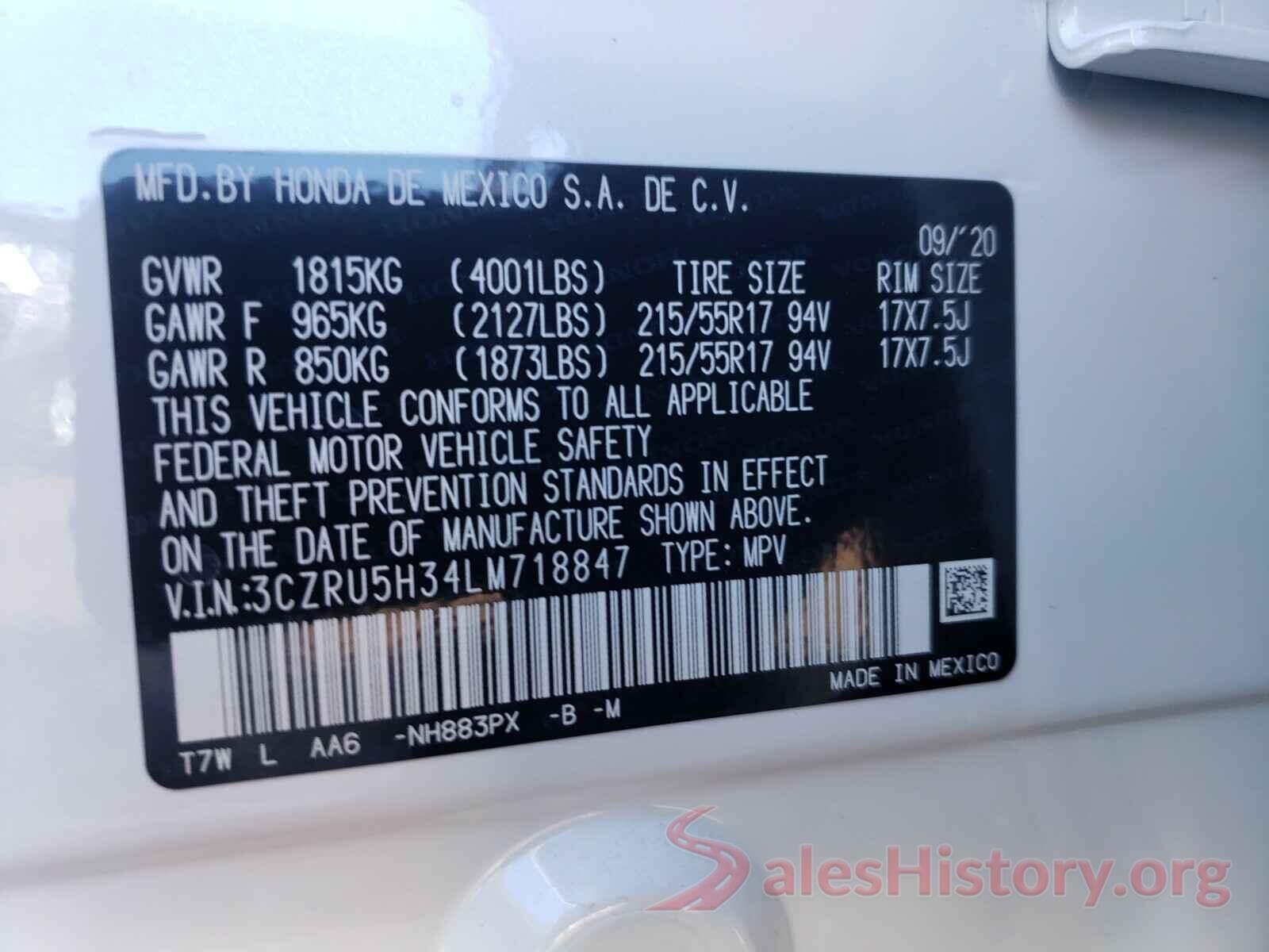 3CZRU5H34LM718847 2020 HONDA HR-V