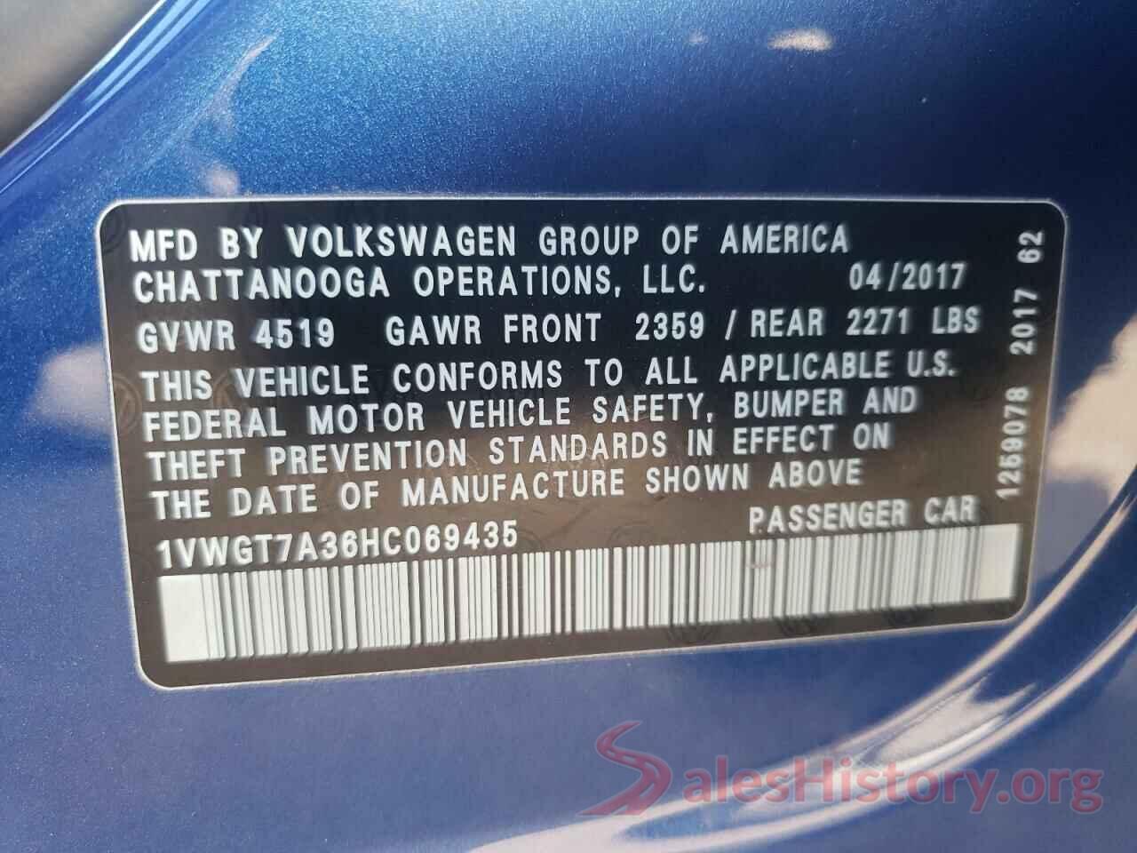 1VWGT7A36HC069435 2017 VOLKSWAGEN PASSAT