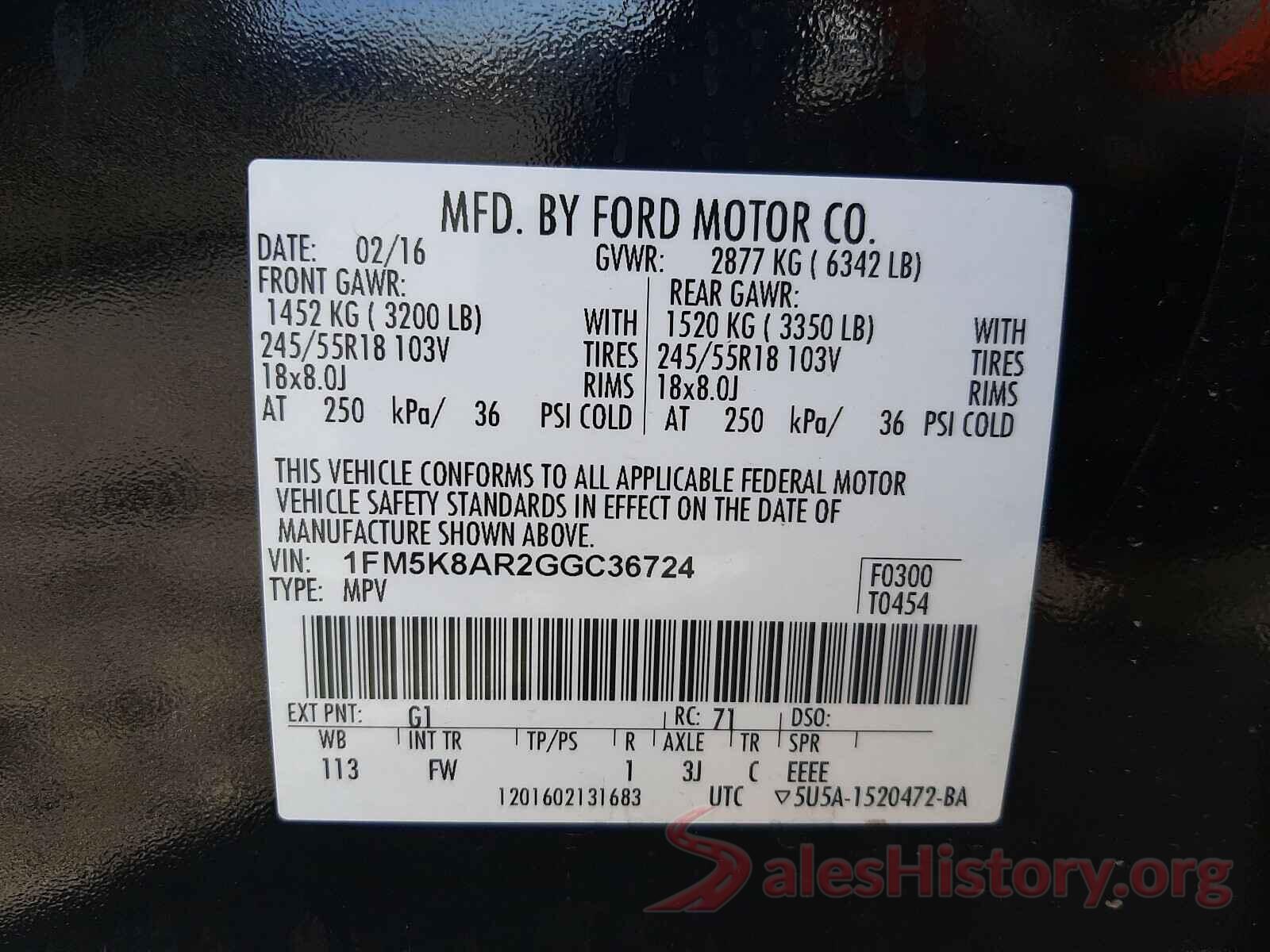 1FM5K8AR2GGC36724 2016 FORD EXPLORER