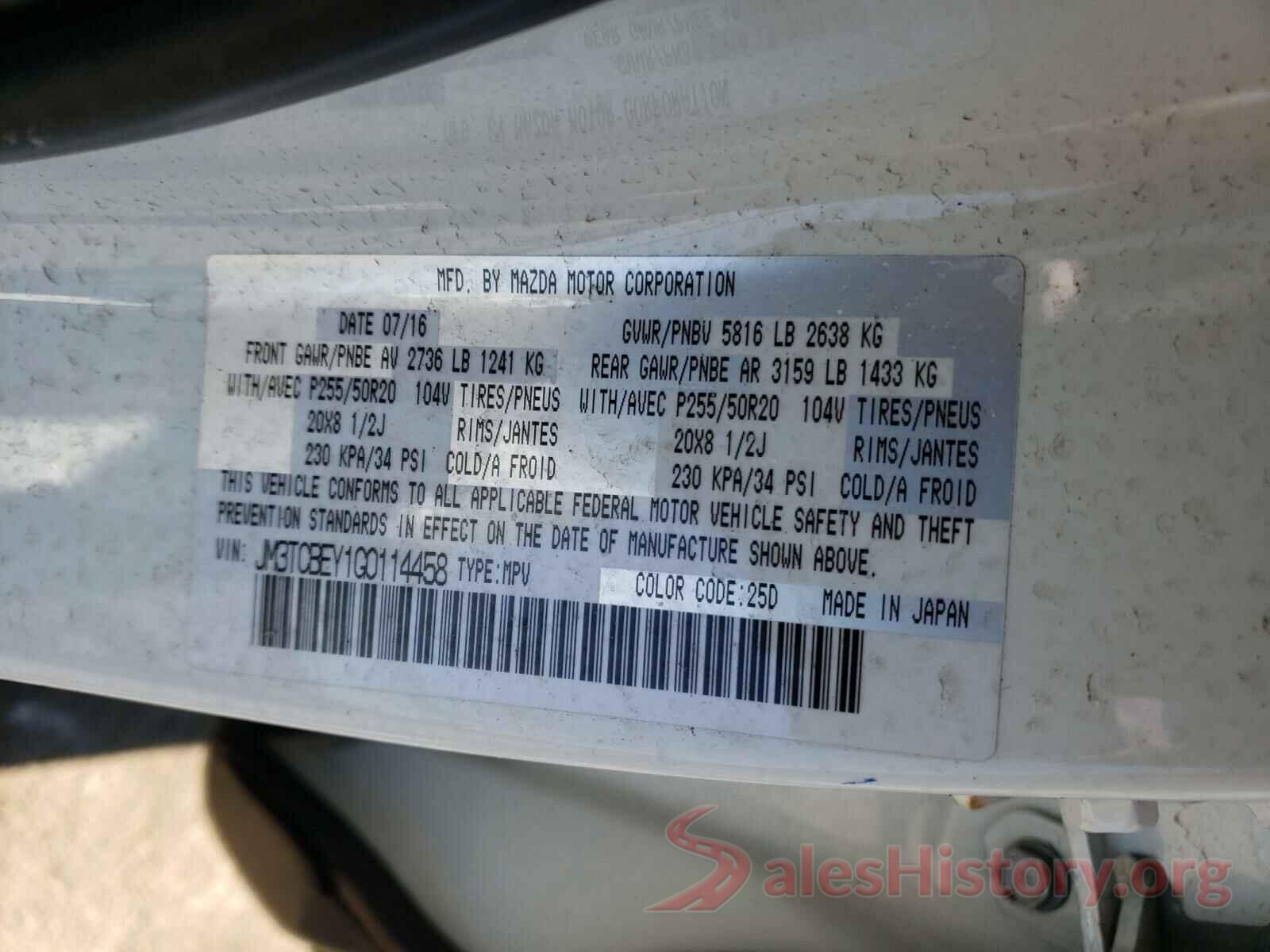 JM3TCBEY1G0114458 2016 MAZDA CX-9